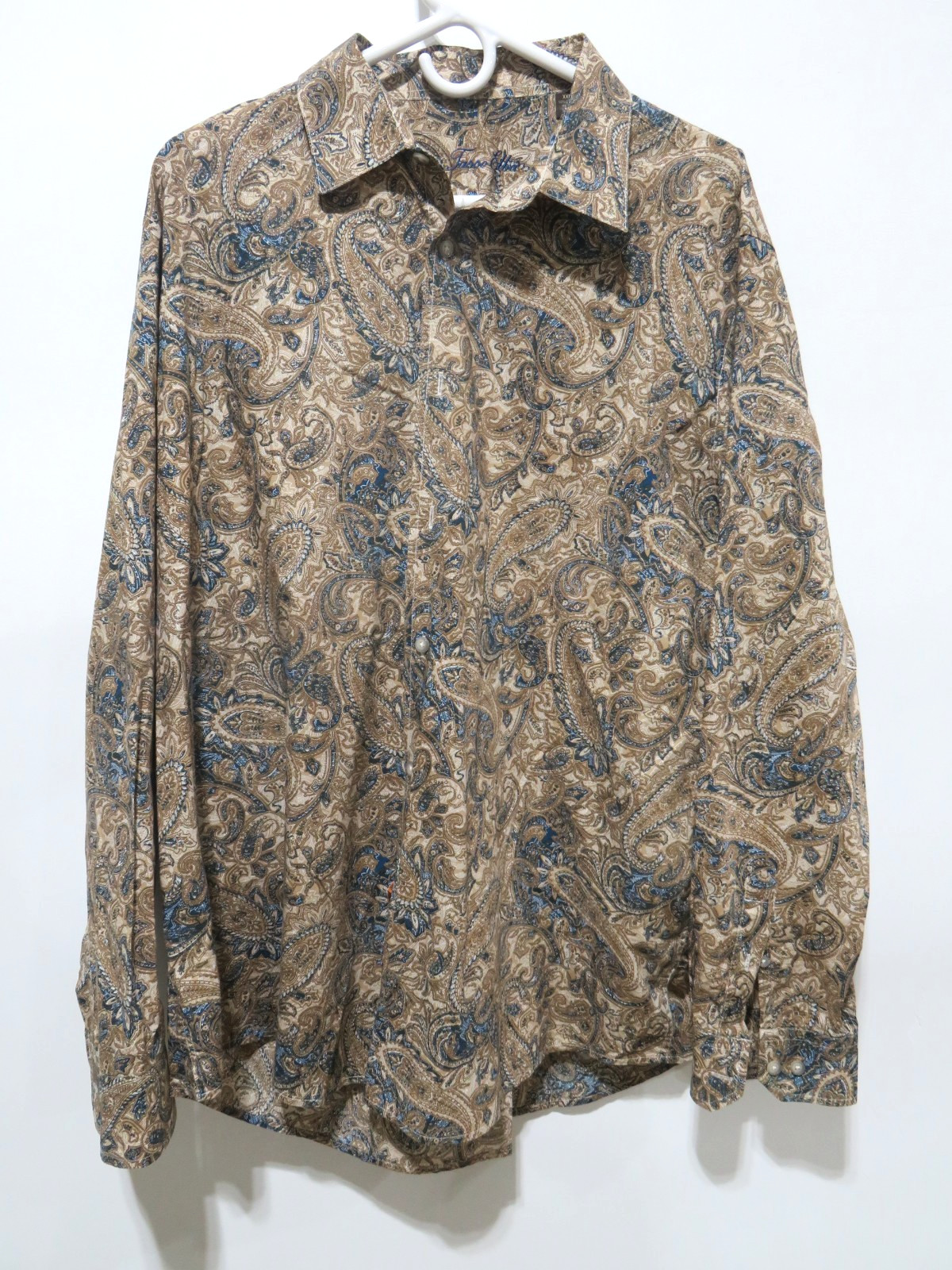 Tasso Elba Brown & Blue Paisley Long Sleeve Button-Up Shirt Men’s XXL 2XL
