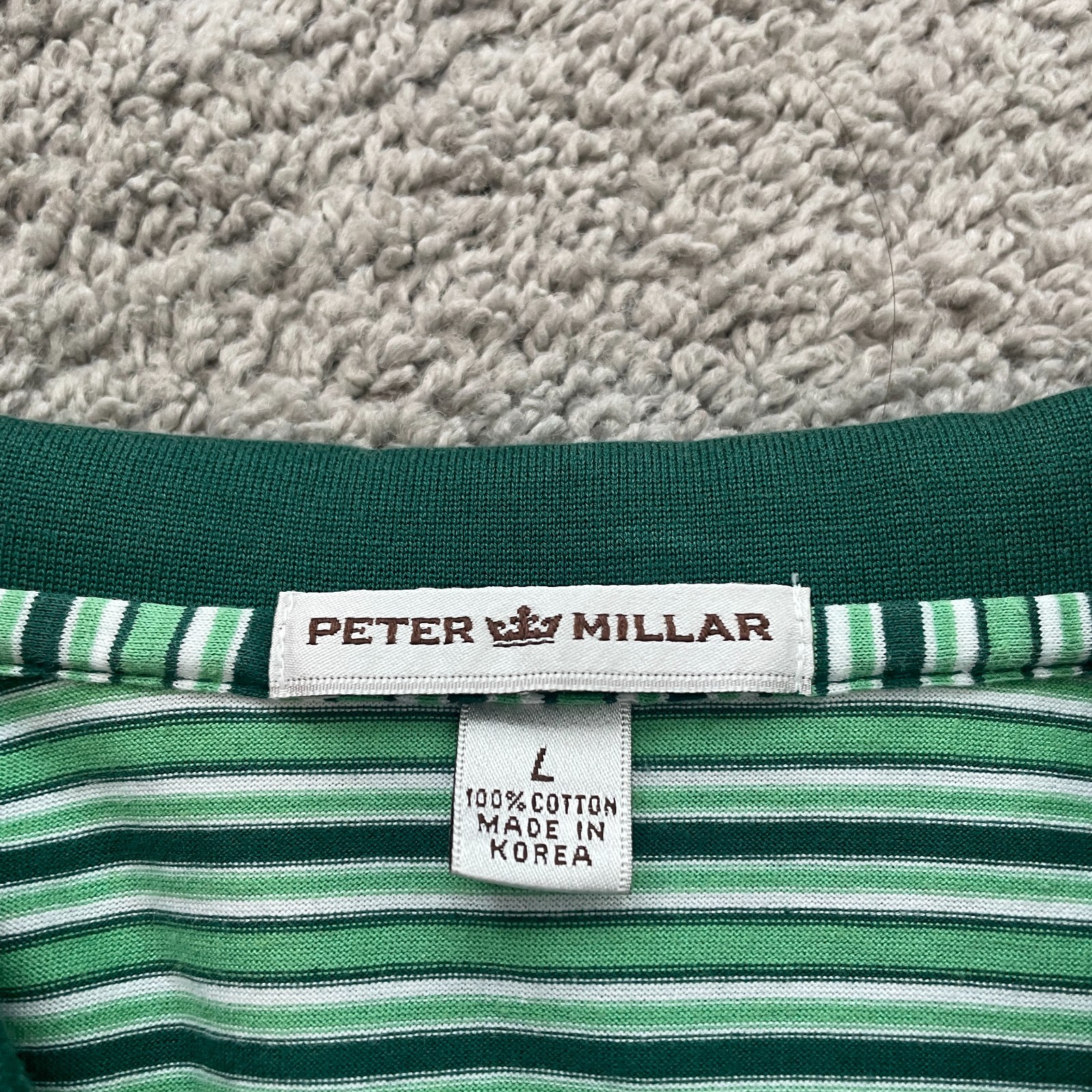 Peter Millar Men’s Waterville Golf Club Striped Polo Shirt Green Cotton Large
