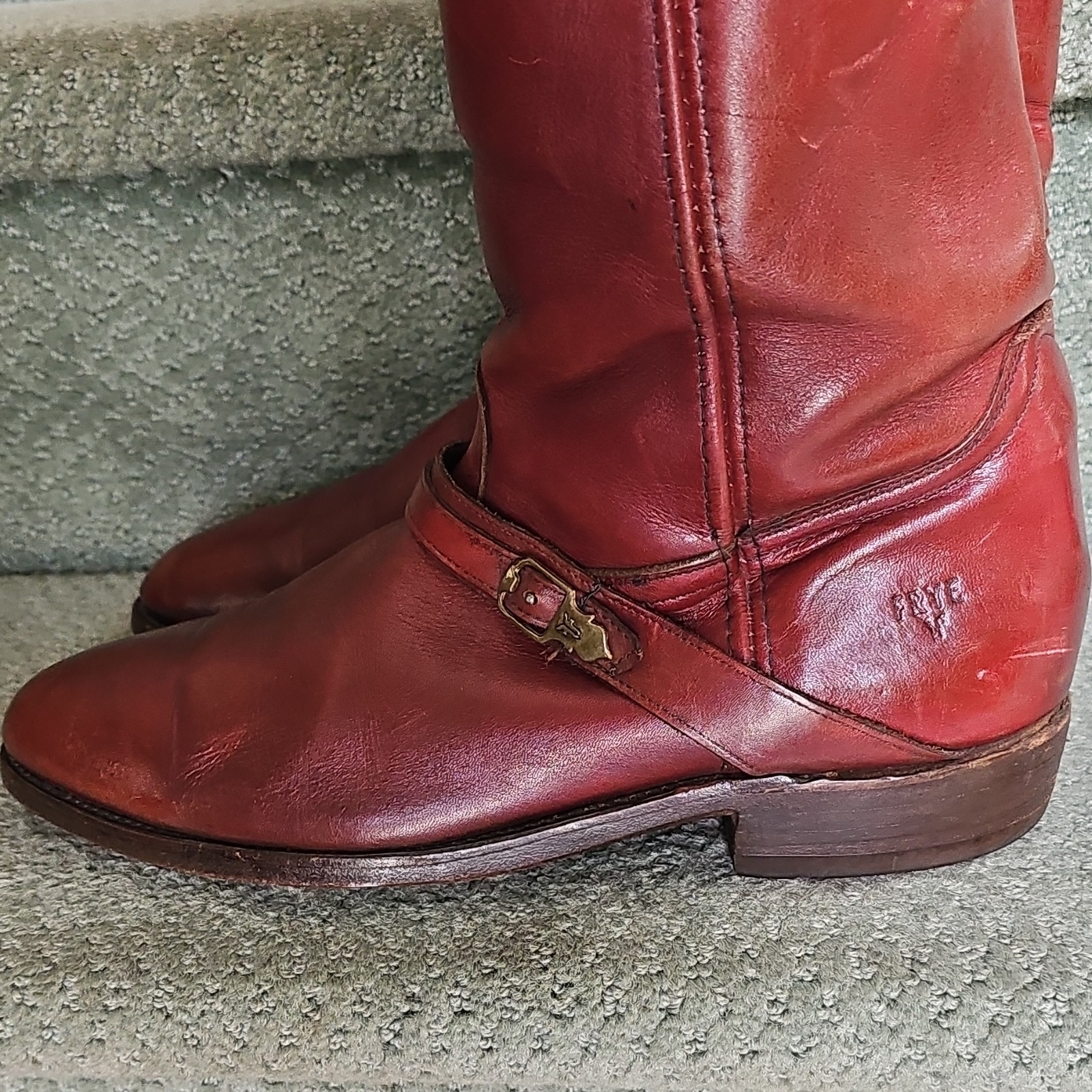 Frye Red Leather dress Mid-Calf Boots Buckle Campus, Men’s Size 10,1/2D ,Campus