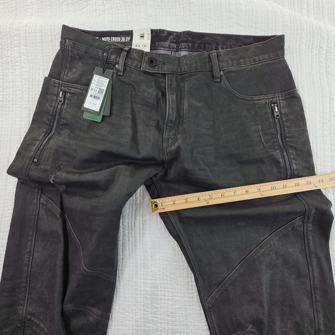 G-Star Raw Mens Black Jeans Ignition Destroyed 36×32 Moto Cross 3D Zip Slim