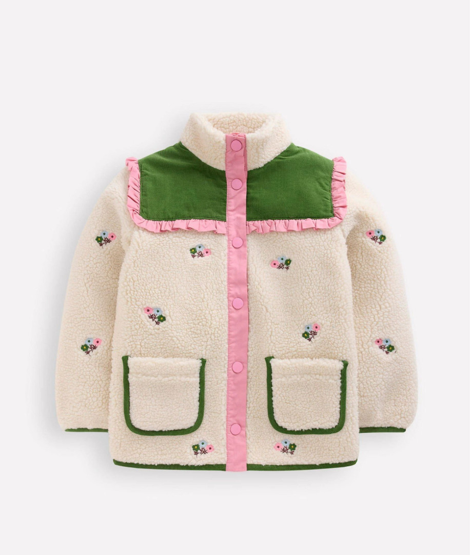 NWOT Mini Boden Cream Pretty Borg Mix Jacket, Sz 5/6-11/12