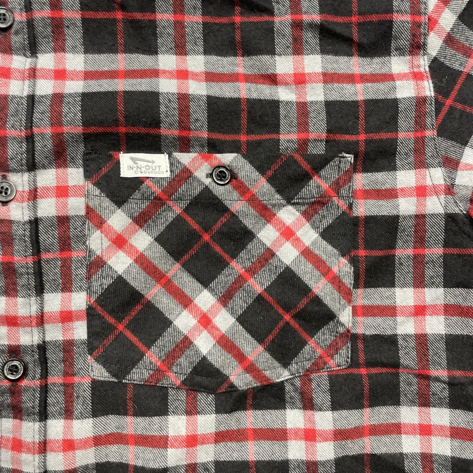 In-N-Out Burger Official Flannel Button Down Shirt Size L Red Black Gray