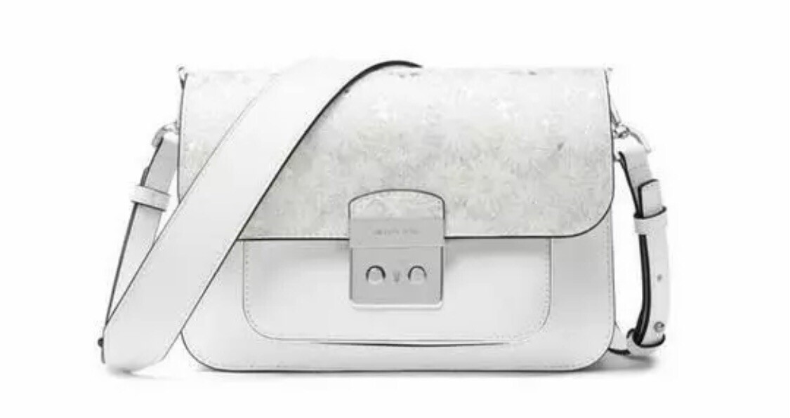 37”x1 3/8”Wide Michael Kors Silver Hardware White Leather Handbag Shoulder Strap