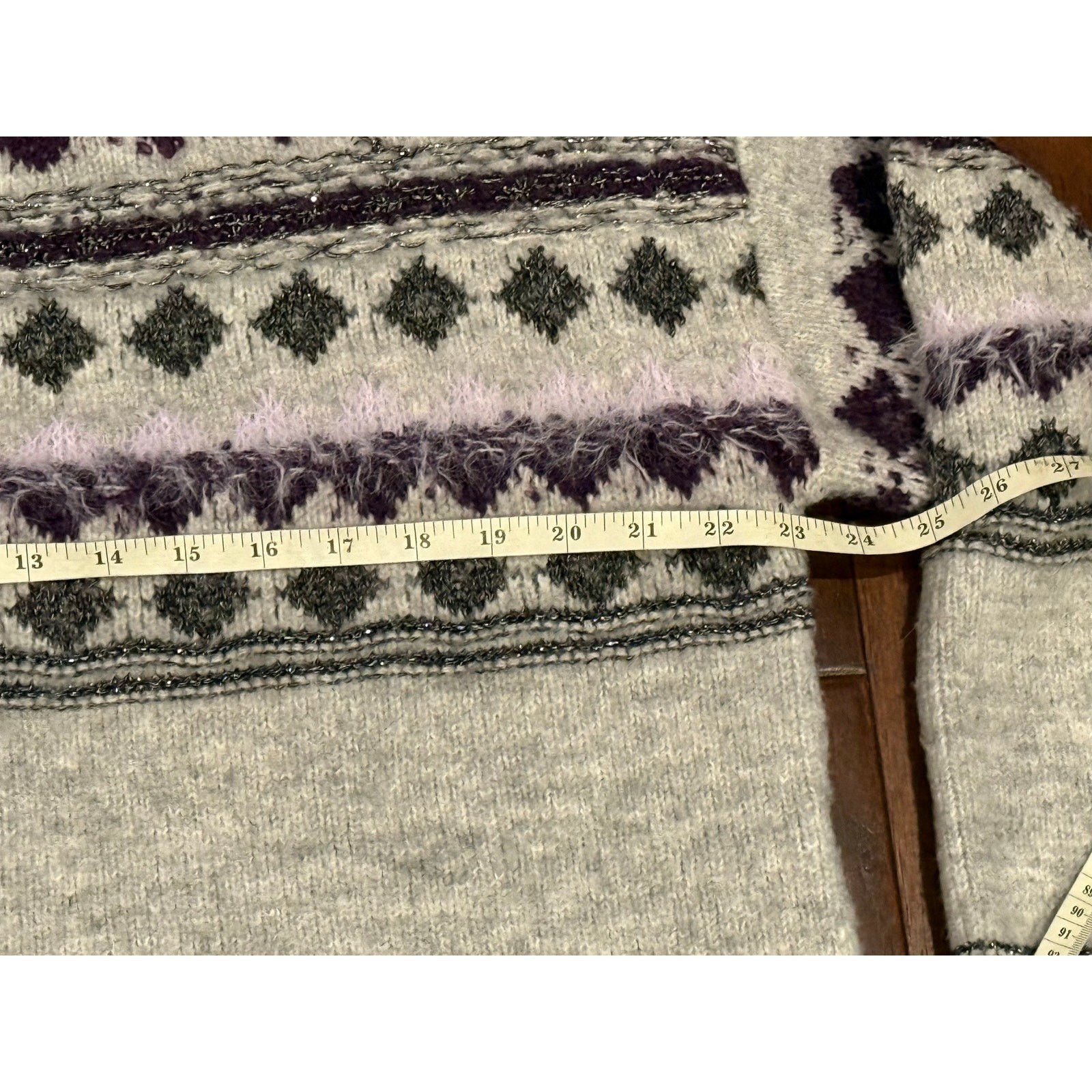 Womens Sweater Size Large Time & Tru Gray Fair Isle Sweater Crewneck Soft Knit