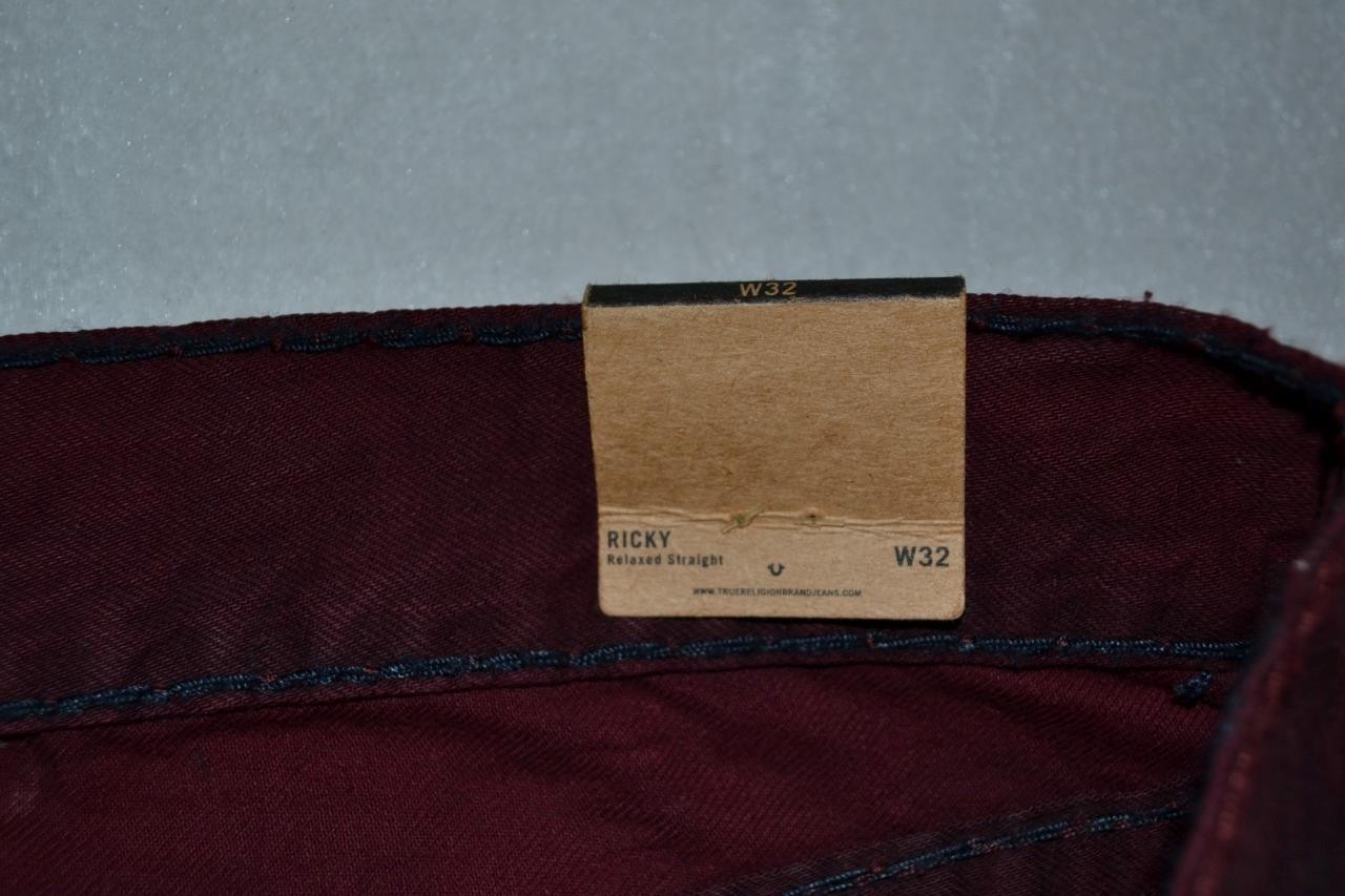 AUTHENTIC True Religion Ricky W/F Relaxed Straight Men’s Jeans BURGUNDY COATED