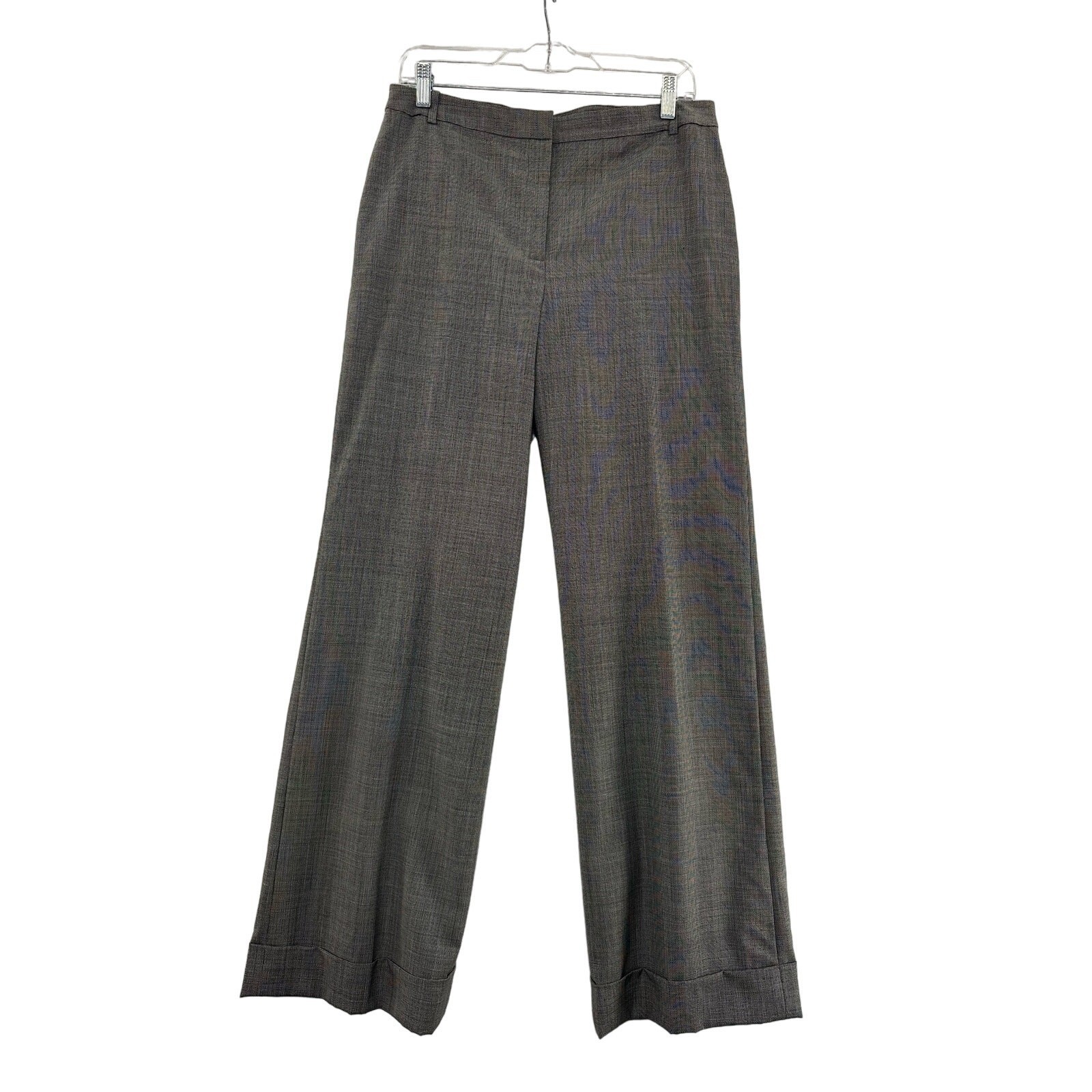 Ann Taylor Audrey Wide Leg Pants Women 8 Gray Wool Italian Fabric Excellent Cuff