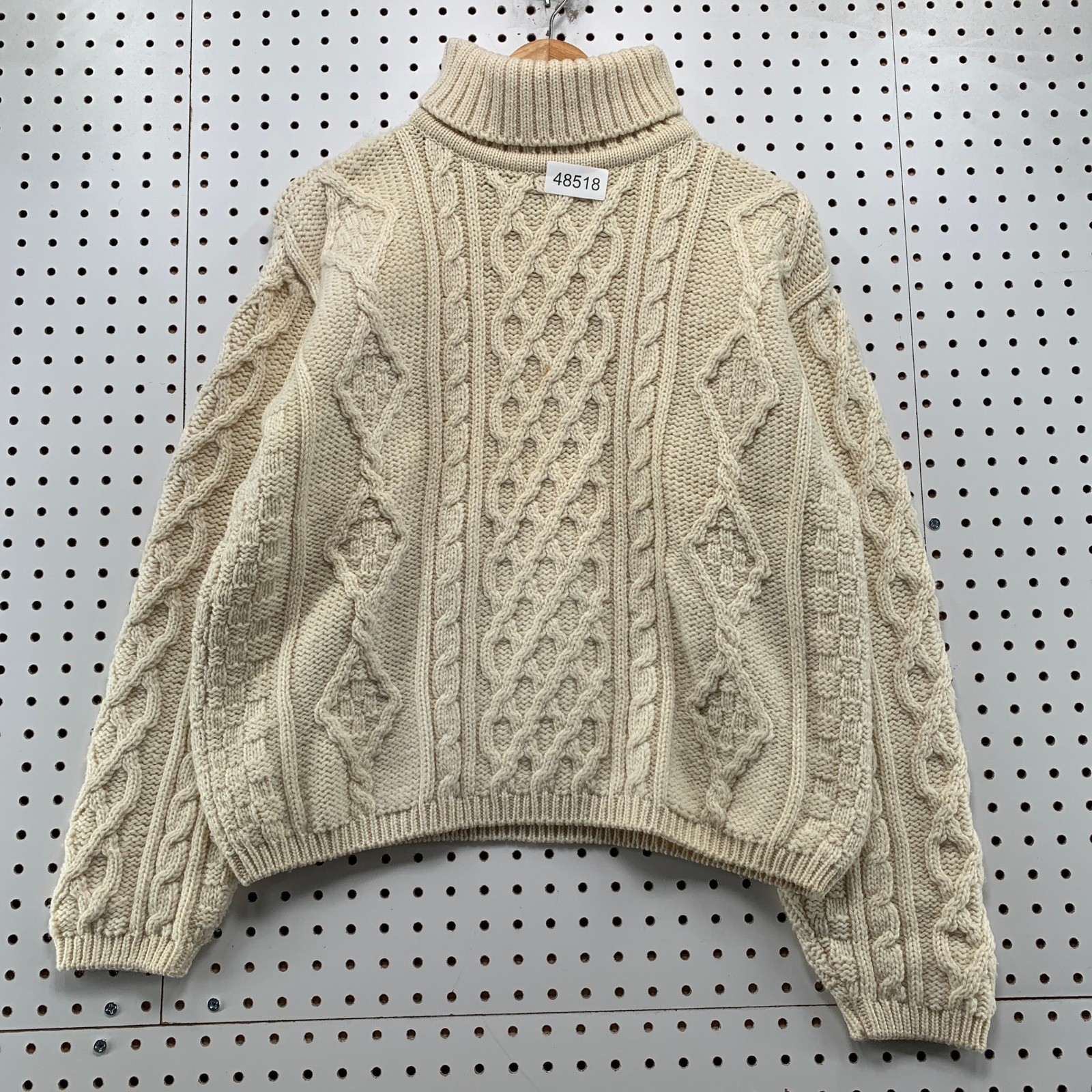 Vintage Callan Country Collection Sweater L Cream 90s Merino Wool Aran Knit