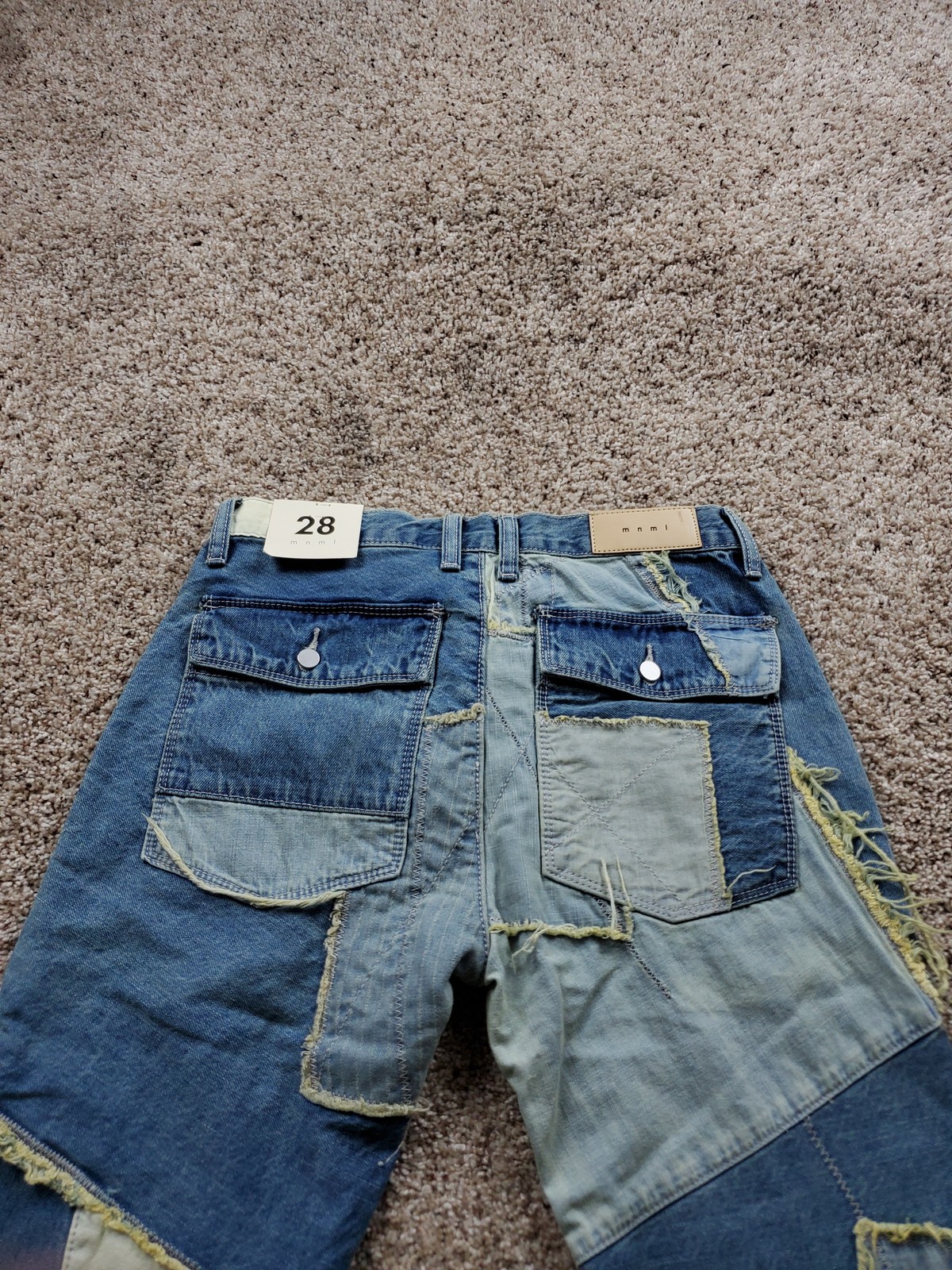 Mnml Jeans Mens 28 Patchwork Distressed Frayed Denim Straight Leg Streetwear NWT