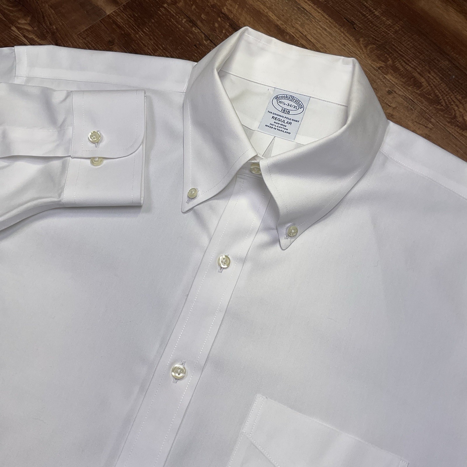 Brooks Brothers Regular Fit Dress Shirt 16.5 34/35 White Cotton Non Iron OCBD
