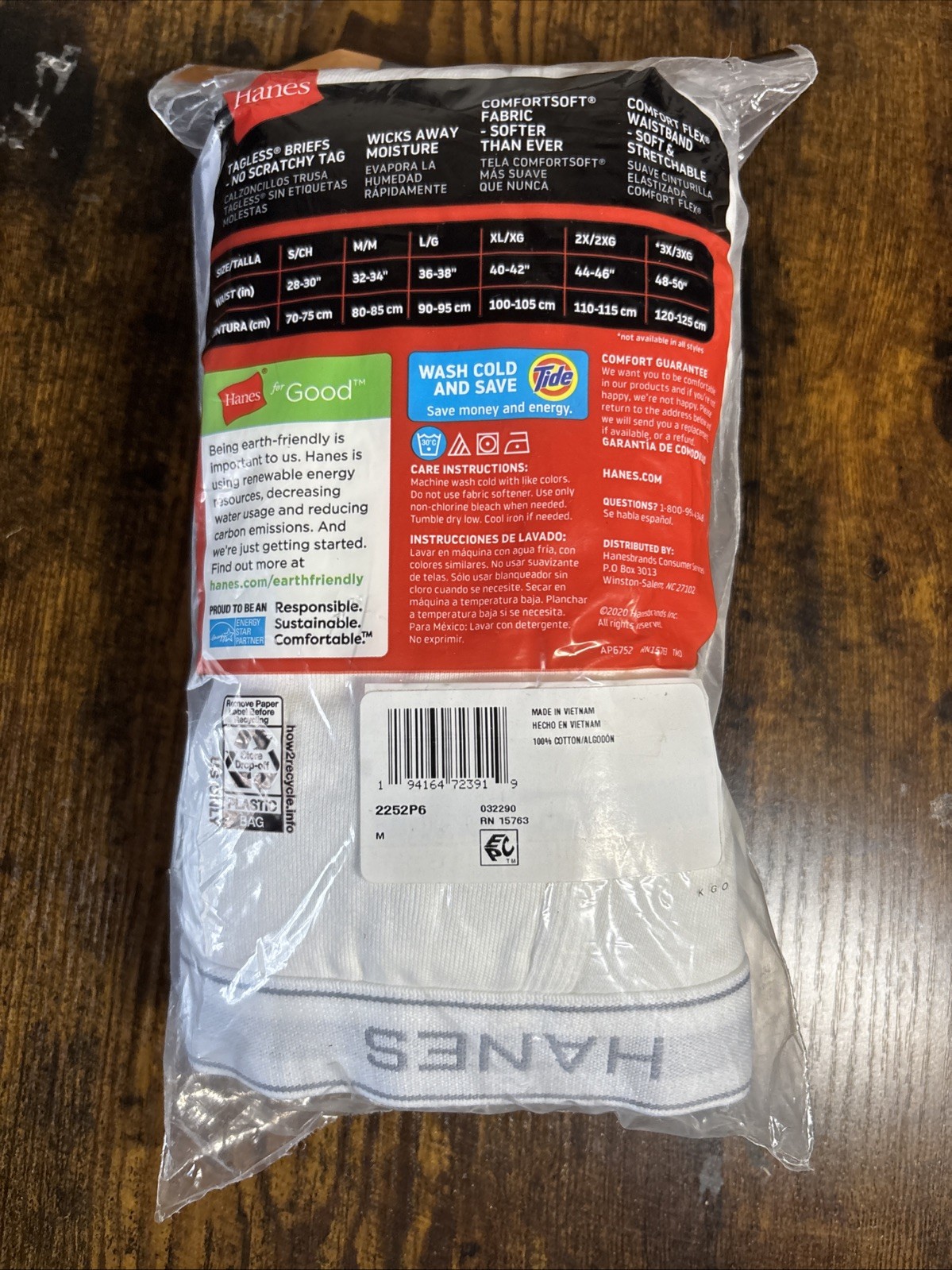 6 Pk Hanes White Cotton Tagless Full Rise Briefs Men’s Medium 32-34”