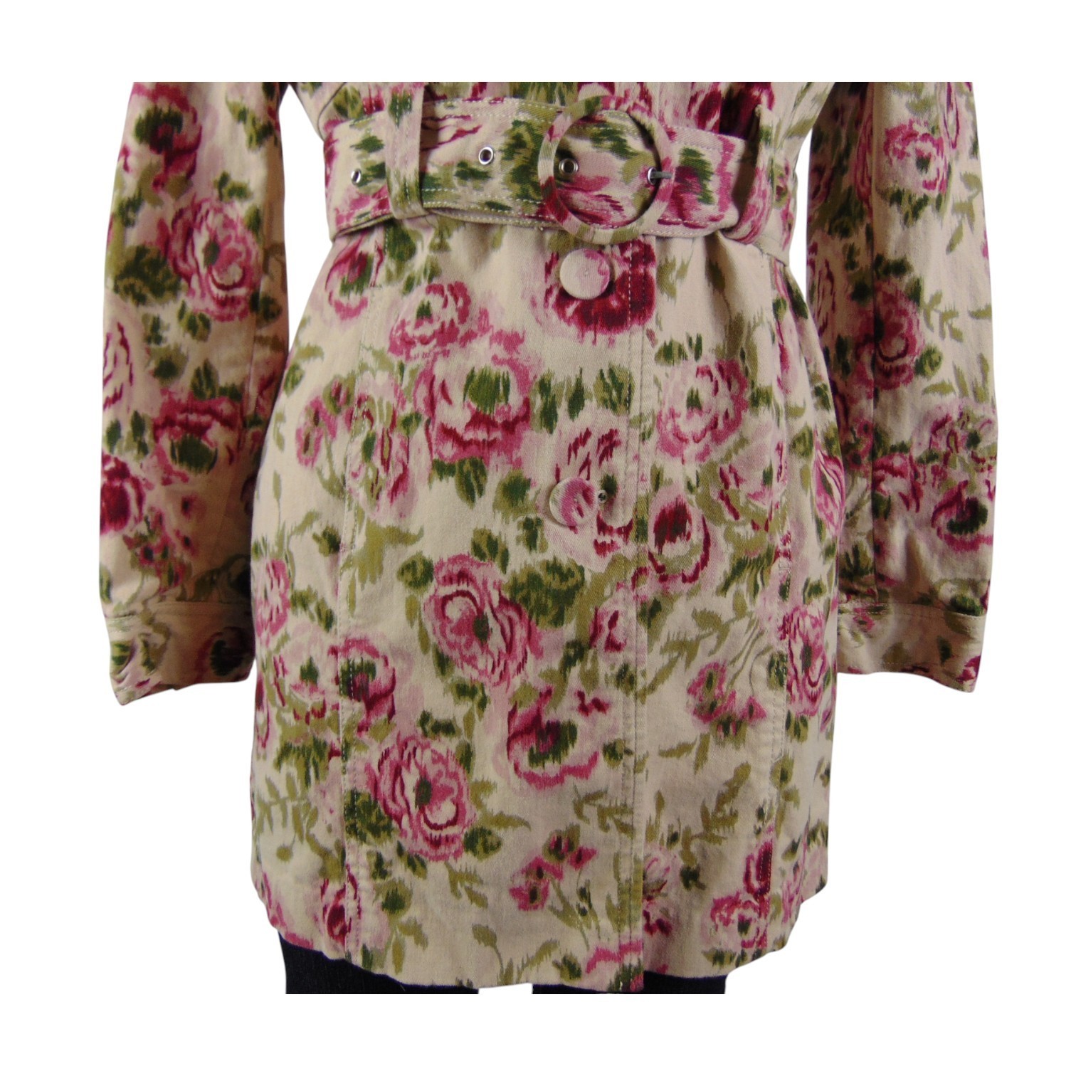 Madison Studio Floral Romantic Rose Print Belted Trench Coat Size 10 Cotton