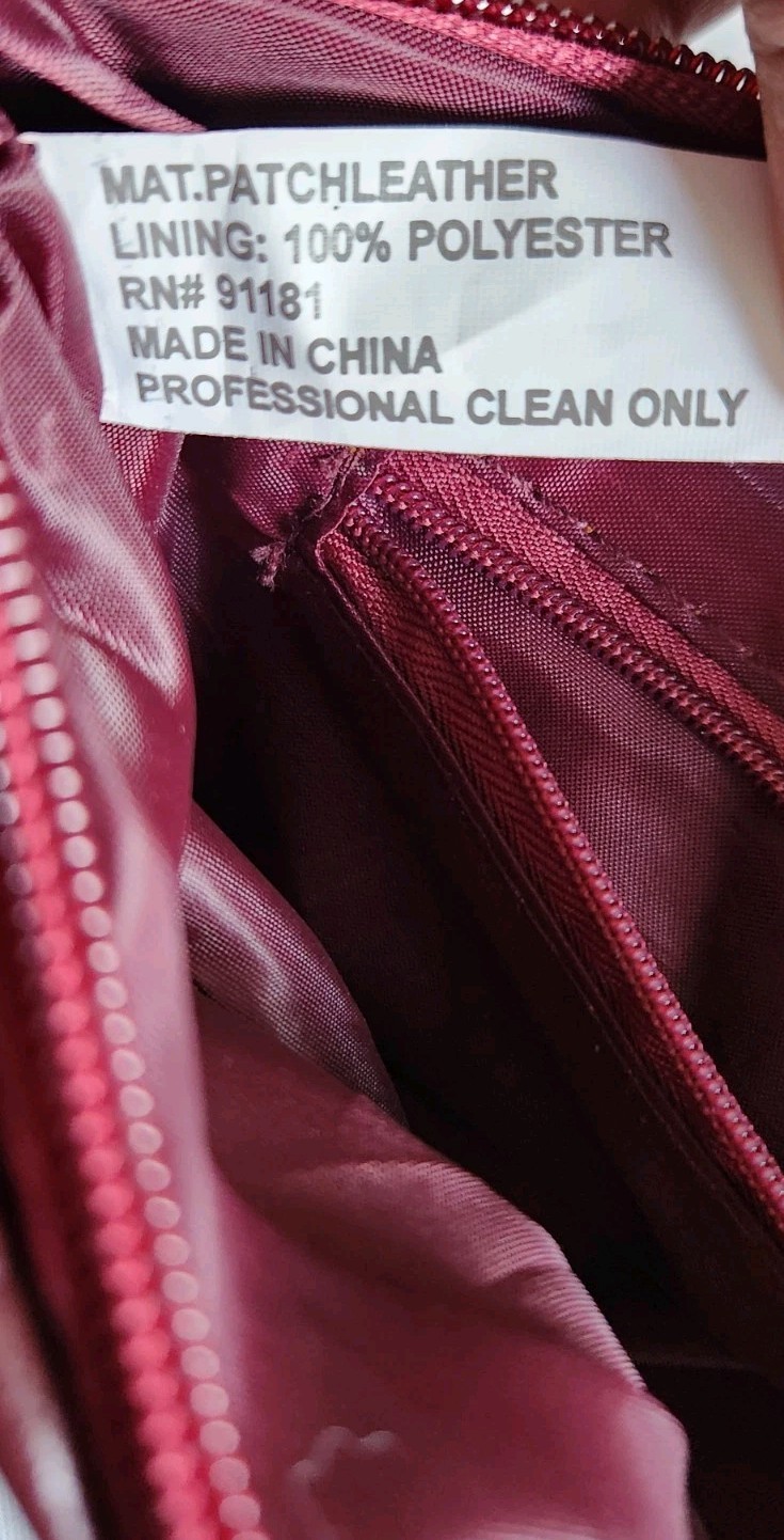 MATCH Patchwork Rich Burgundy Leather Clutch Purse 11x7in long strap Zip Top New