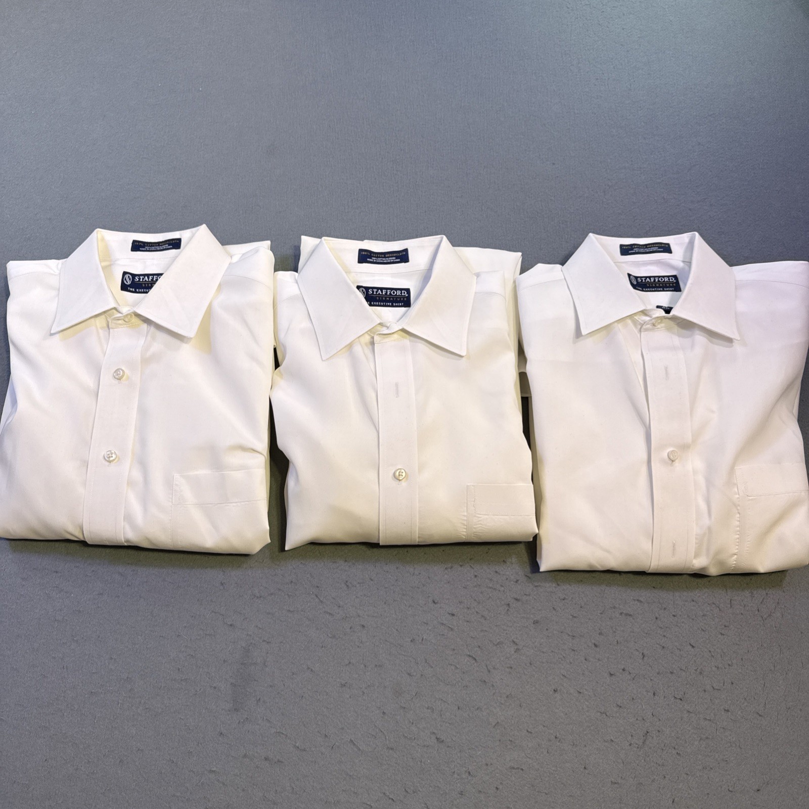 Lot Of 3 Stafford Executive Dress Shirt Mens White 16 32 33 Cotton Broadcloth