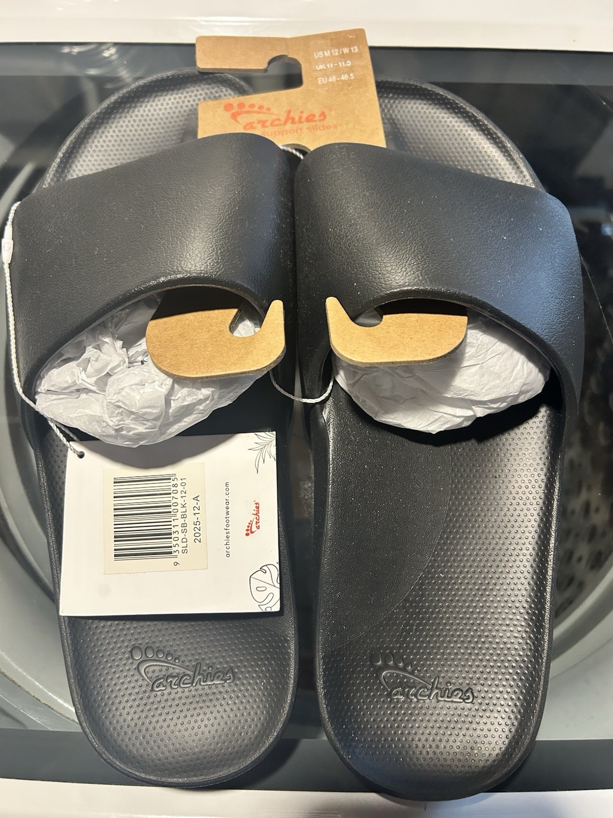 Archies Black Arch Support Slides Black Men’s 12/womens 13