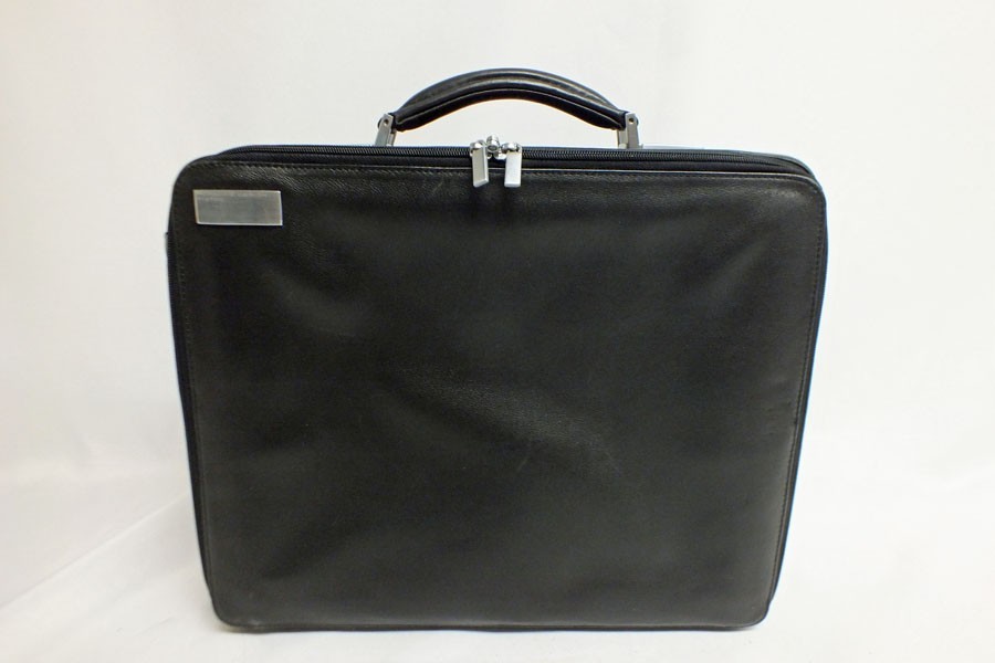 Vtg Porsche Design Briefcase Laptop Padded Bag Attache Black Leather Medium 15″