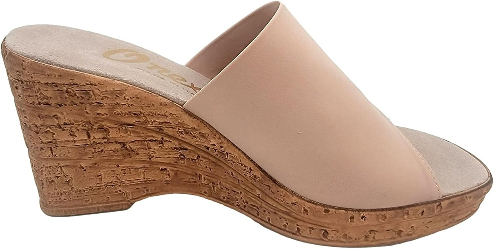 Women’s Onex Leather Wedge Slide Sandals Champagne Nude Beige Made in Italy