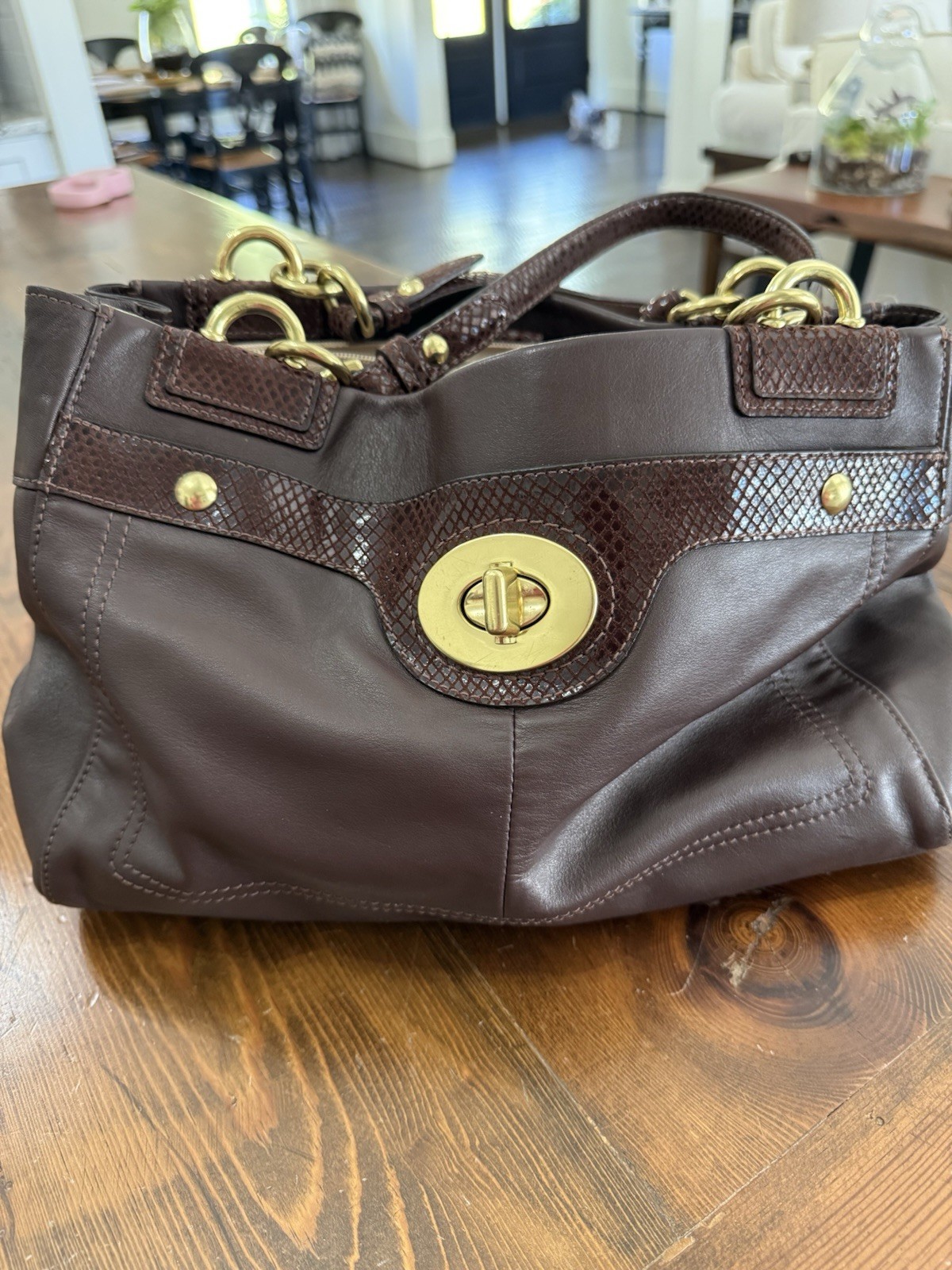 coach penelope Leather Carryall Snakeskin Accent Turn lock Bag F16531 No Hangtag