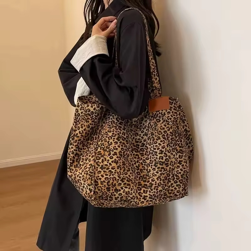 Vinatge Leopard Print Tote Bag Womens Large Canvas Shoulder Handbag Work Casual