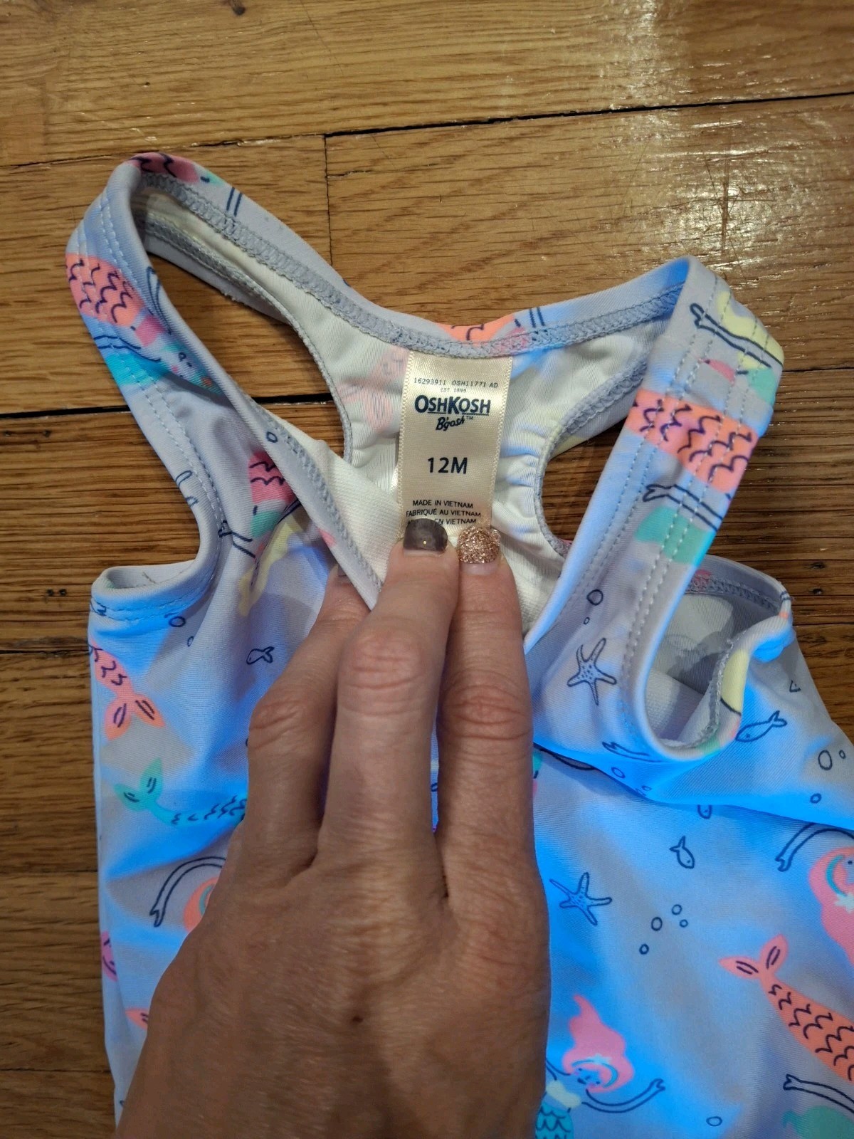 Cat & Jack + OshKosh B’gosh Girls One-Piece Swimsuit Lot 9M/12M Mermaid/July 4th