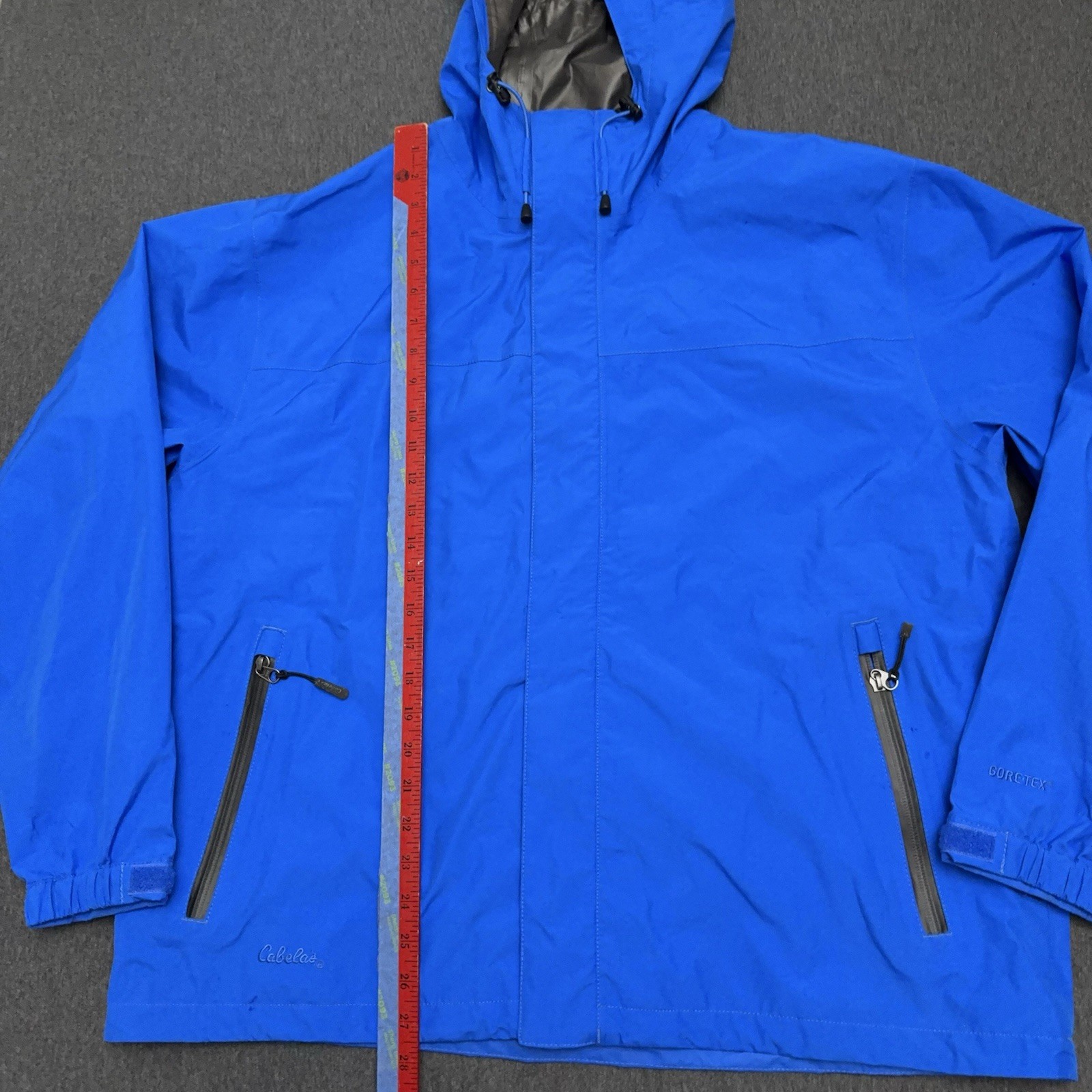 Cabelas Goretex Jacket Men Large Blue Dry Plus Rain Coat Full Zip Hooded READ