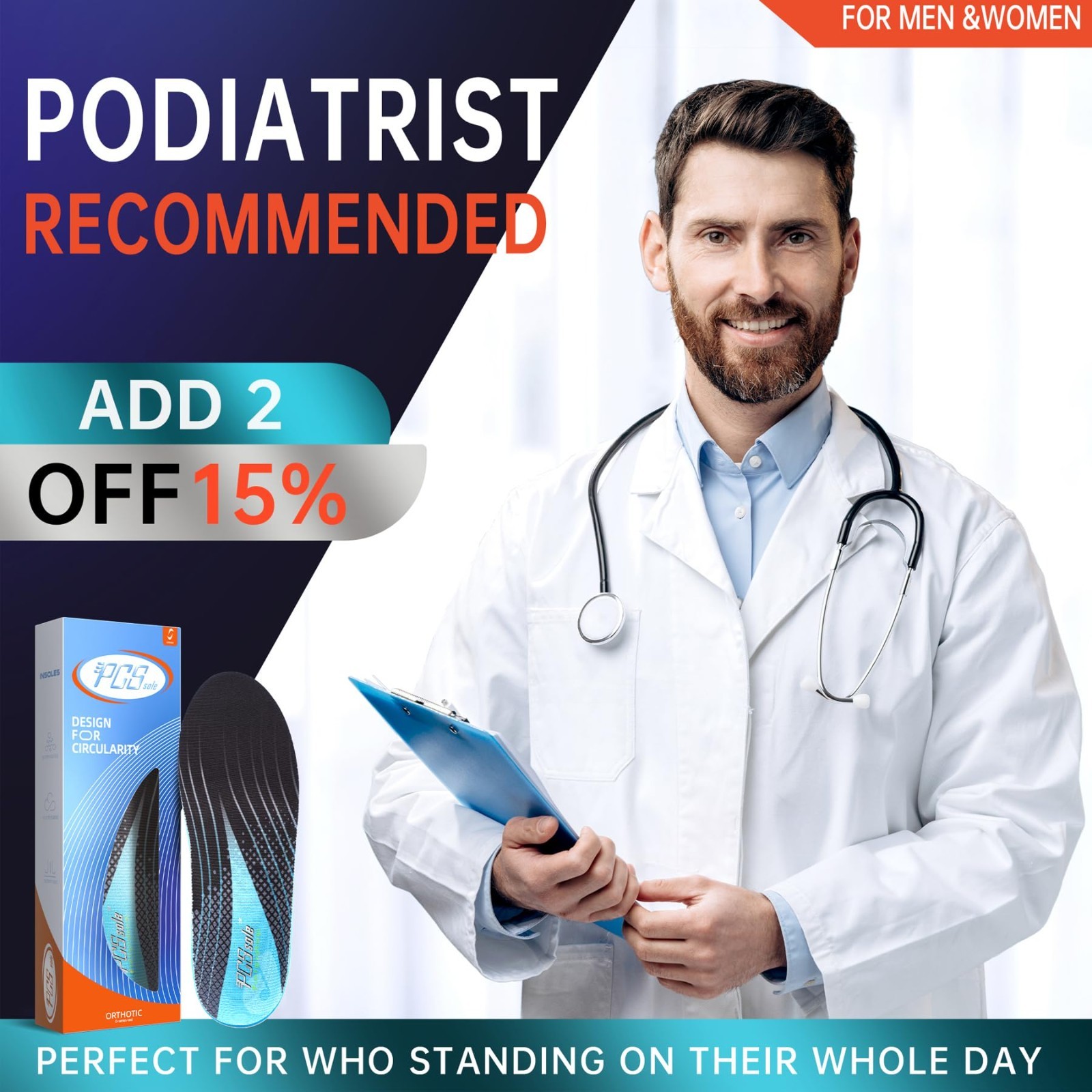 High Arch Support Insoles for Plantar Fasciitis – Heavy Duty Comfort Inserts for