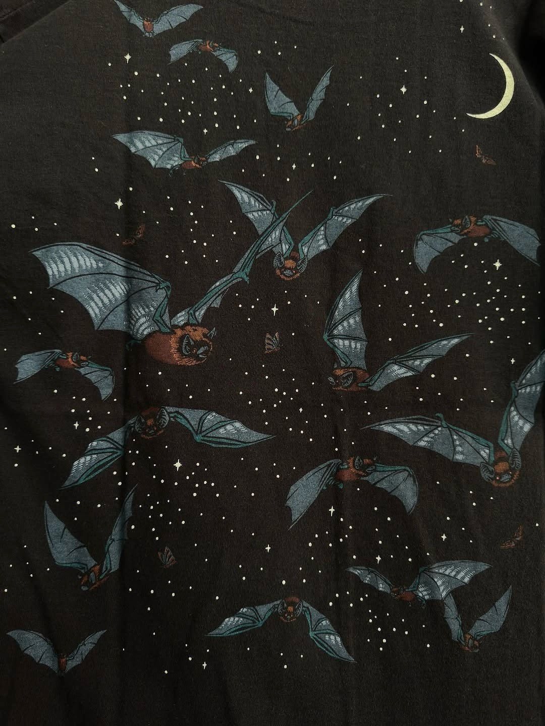 Vintage 90s Bat Moon Night Sky Double Side Single Stitch Fruit of the Loom XL
