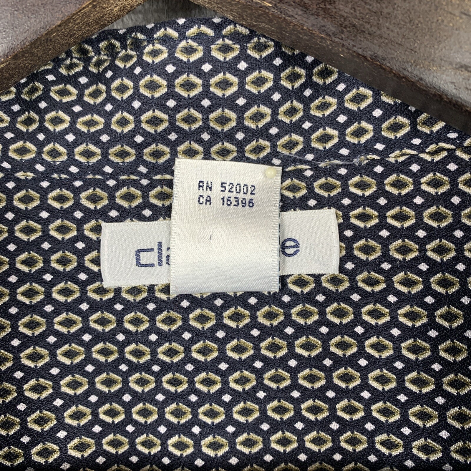 CLAIBORNE Button Up Shirt Men’s Extra Large Black Olive Geometric Modern Casual