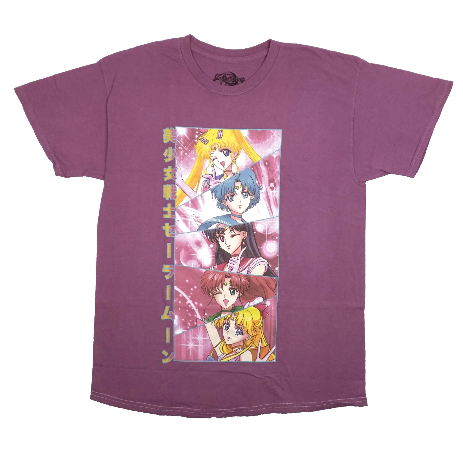 Sailor Moon New Adult T-Shirt – Crystal Four Guardians Along Pink Kanji