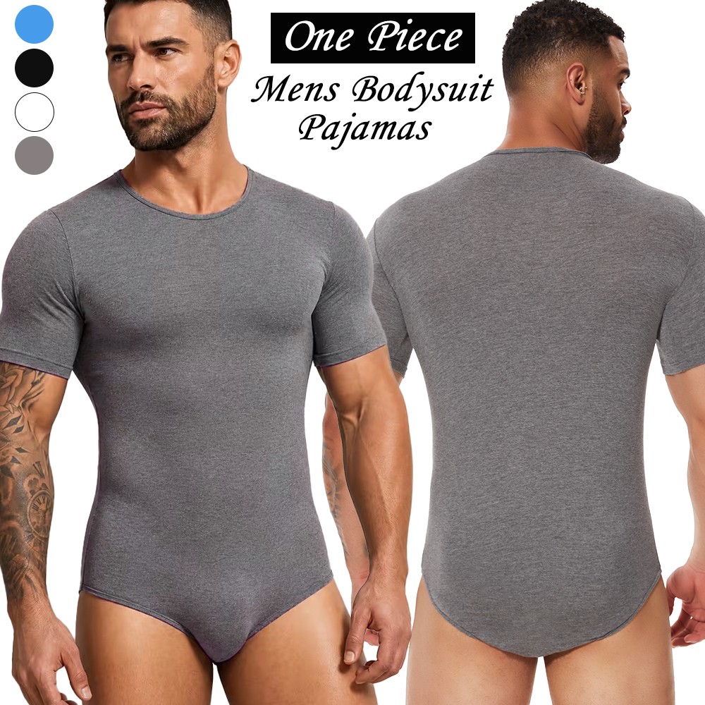 Mens One Piece Short Sleeve Bodysuit Romper Pajamas Basic Top T-Shirts Underwear