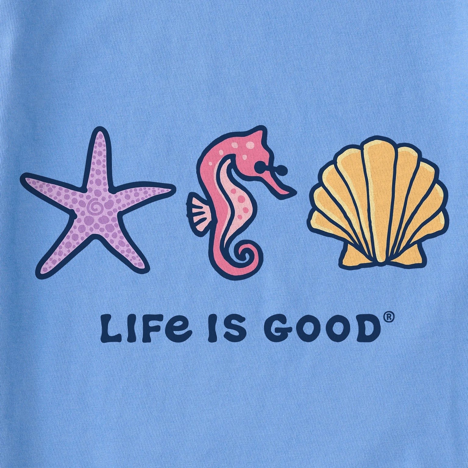 NWT Women’s Life is Good Sea Life Trio Seahorse Shell Starfish Blue SS Crusher V