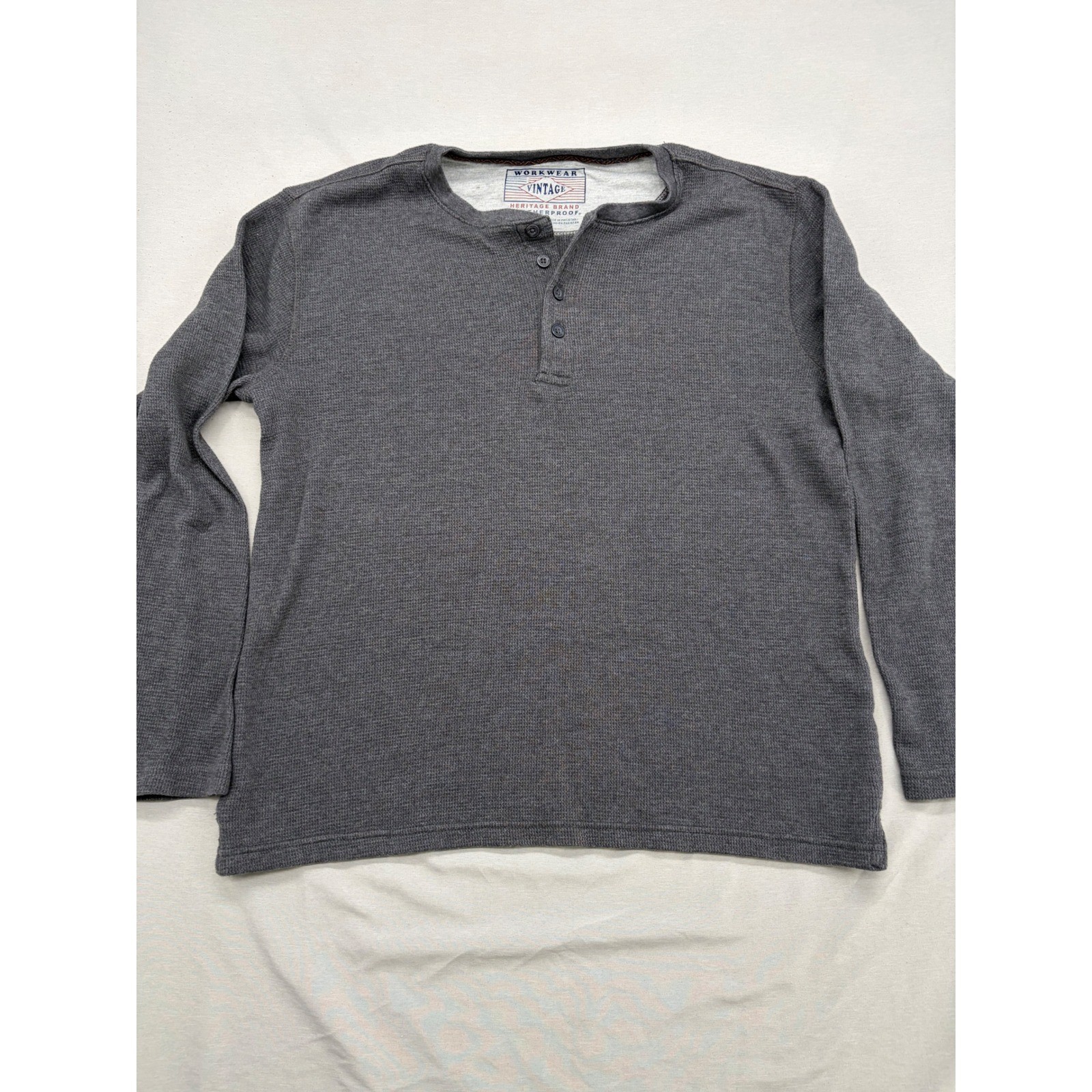 Weatherproof Vintage Mens Henley Shirt Gray Waffle Knit Long Sleeve Large