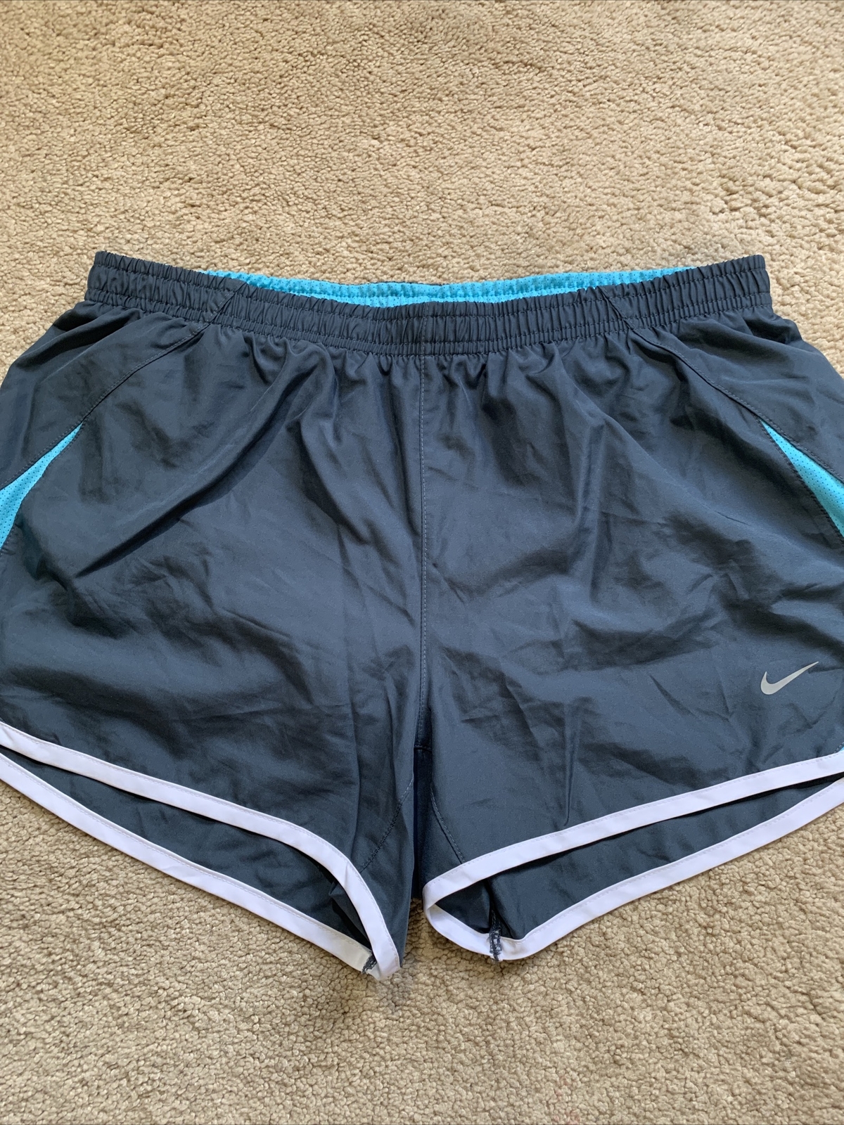 EUC Nike Dri-FIT 3.5” Shorts w/ Liner Briefs GRAY BLUE WHITE MEDIUM MSRP $42