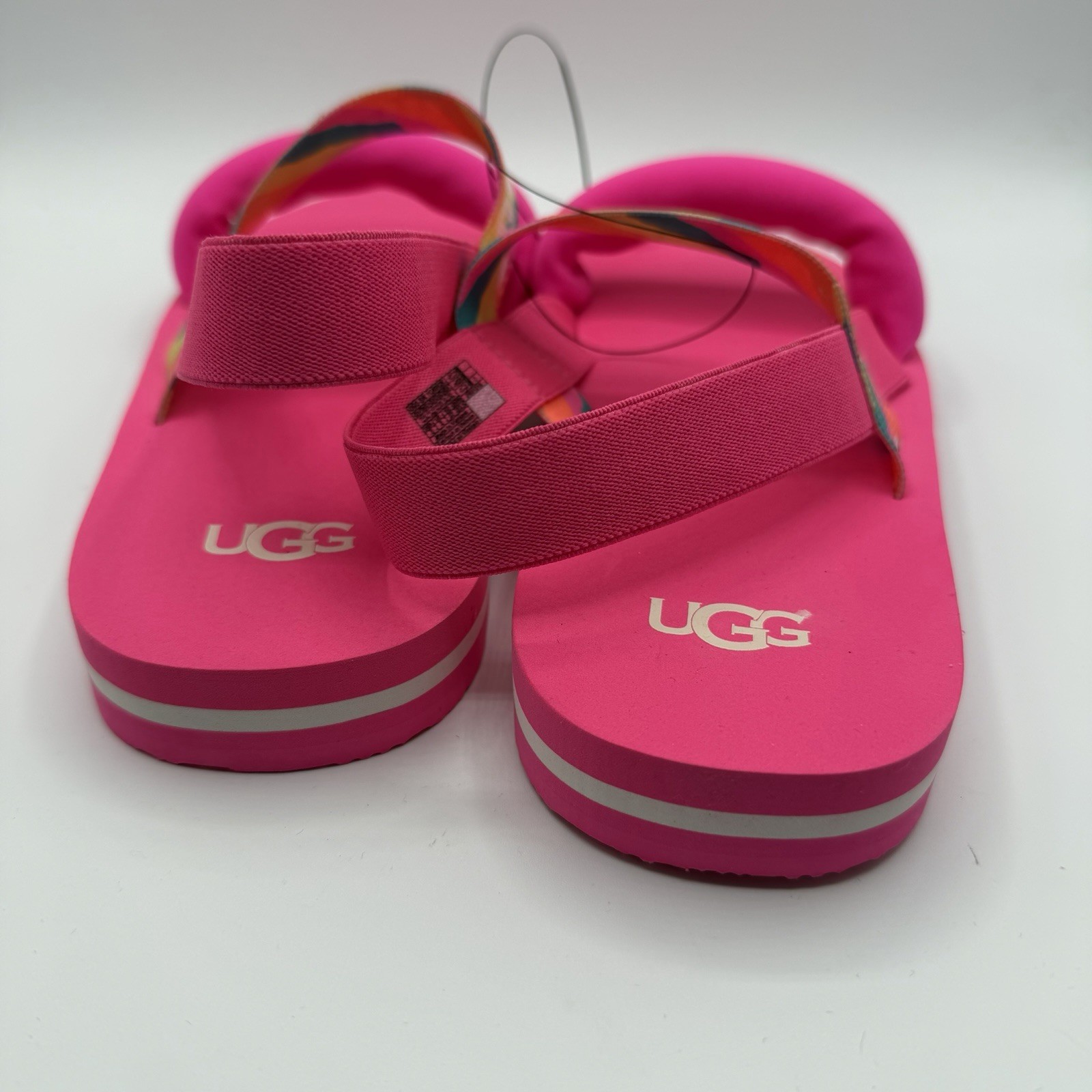 UGG Zuma Sling Sandals Neon Pink Rainbow Logo Strap Kids 5 Womens 7 NWT