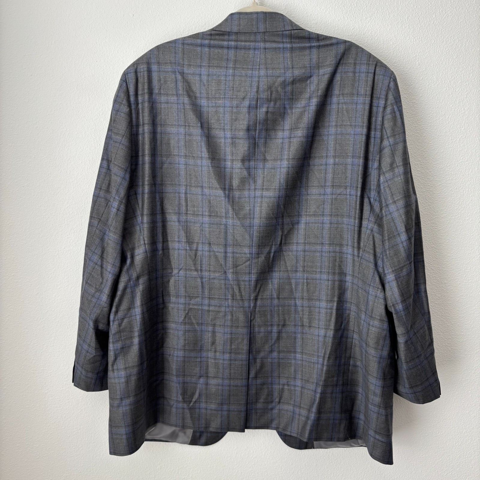 Hart Schaffner Marx Blazer Men’s 48R Gray Blue Plaid 2-Button Union Made in USA