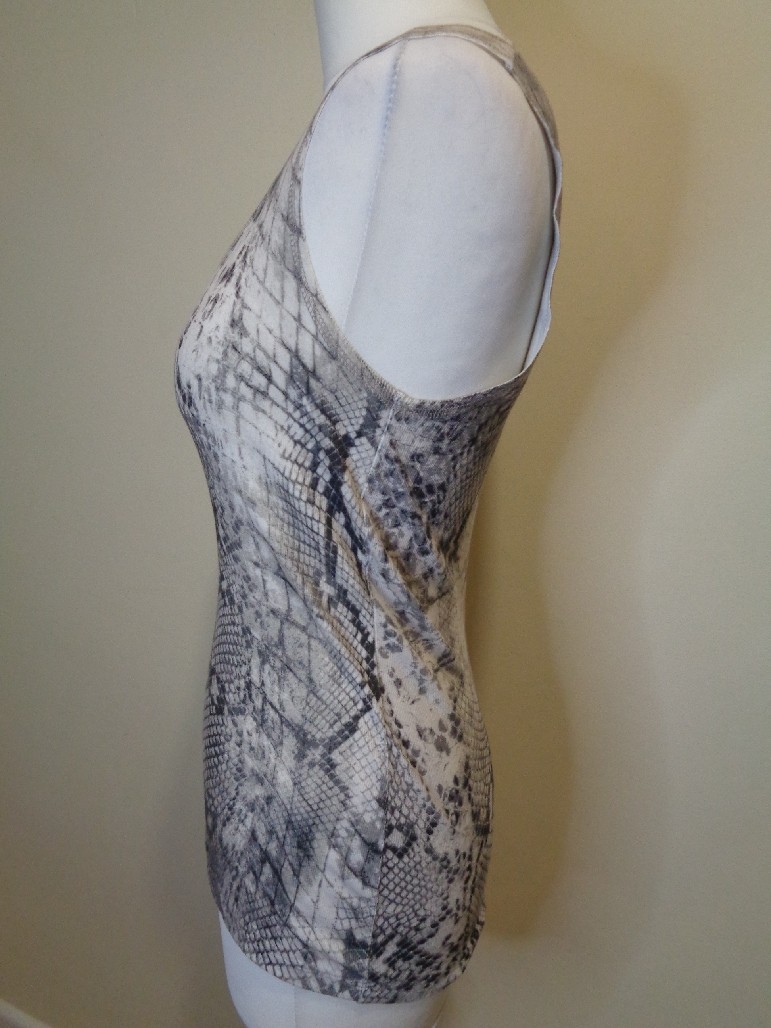 MARC CAIN BEIGE AND BROWN SNAKESKIN PRINT SCOOP NECK SLEEVELESS TOP – SIZE 10
