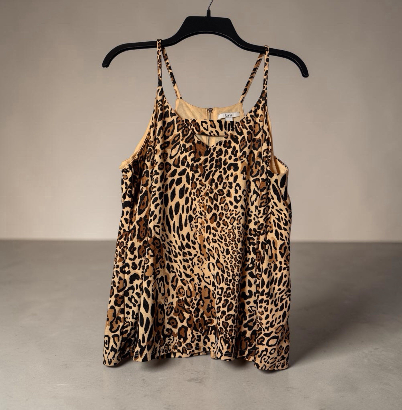 Bar III Leopard Print Knit Camisole Spaghetti Strap Lined Stretch Top L