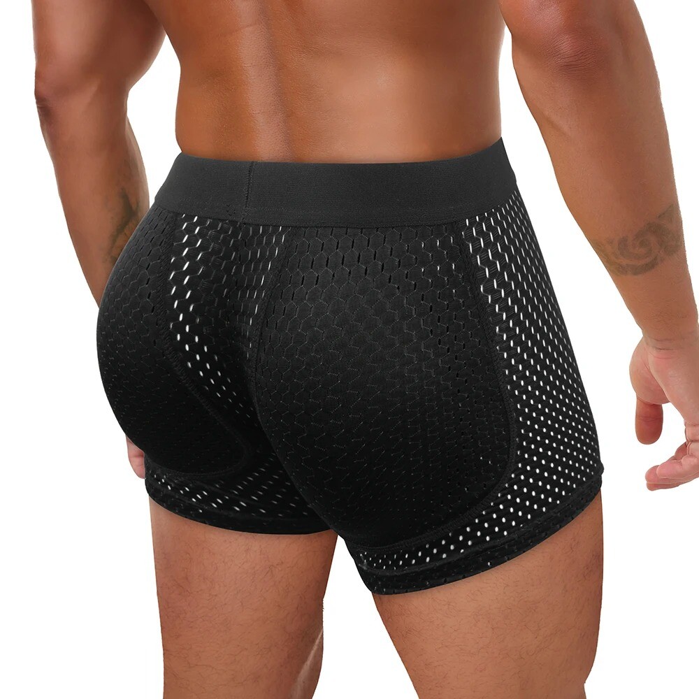 Men Underwear Breathable Butt Lift Hip Shorts Boxer Briefs with Removable Pads