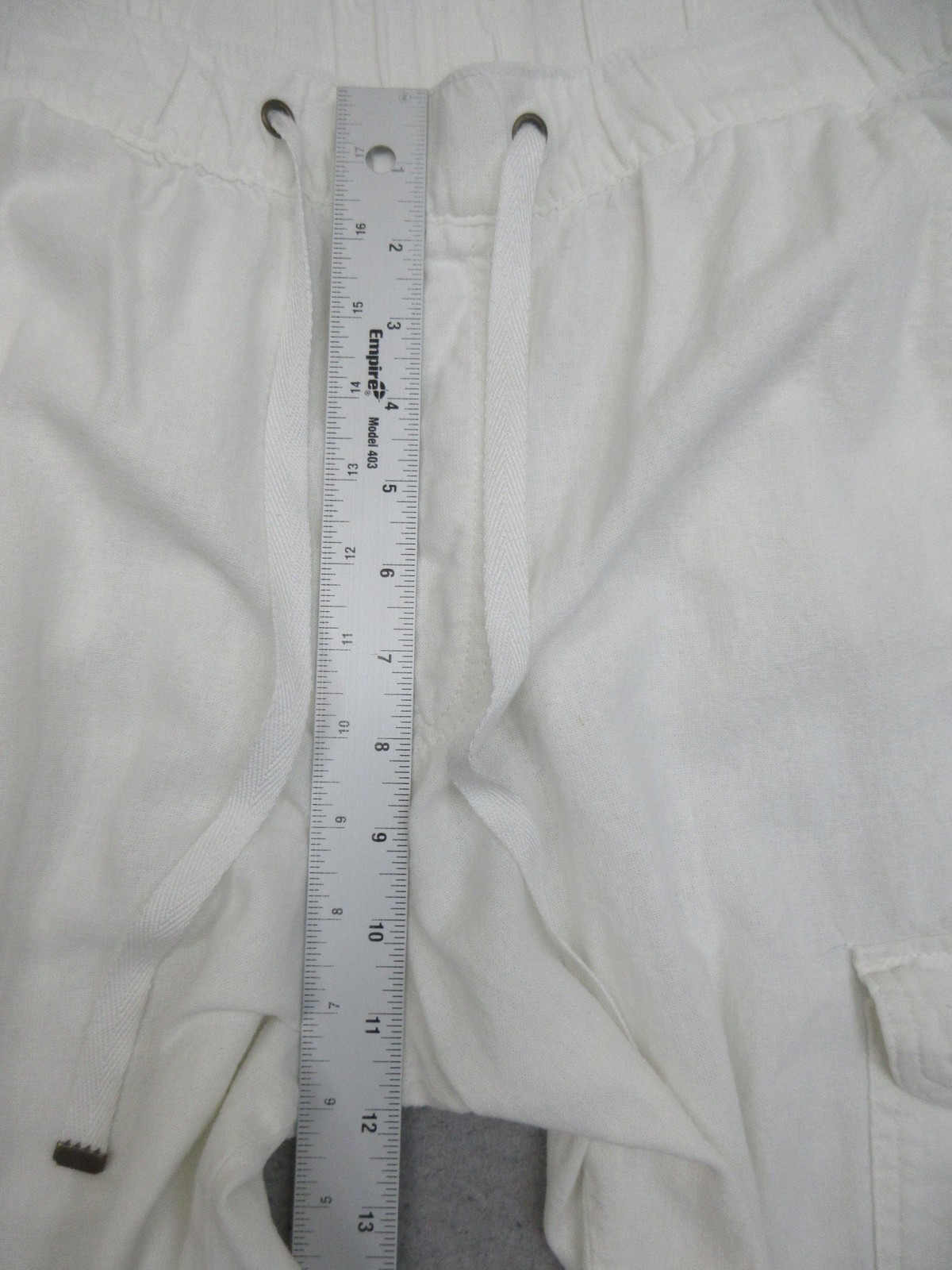 Womens L White Linen Blend Cargo Jogger Pants Drawstring Coastal Beach Utility