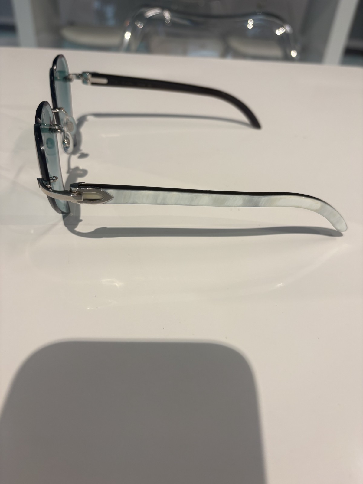 CARTIER C DECOR SILVER/WHITE BUFFALO HORN UNISEX EYEGLASSES CT0046O-002