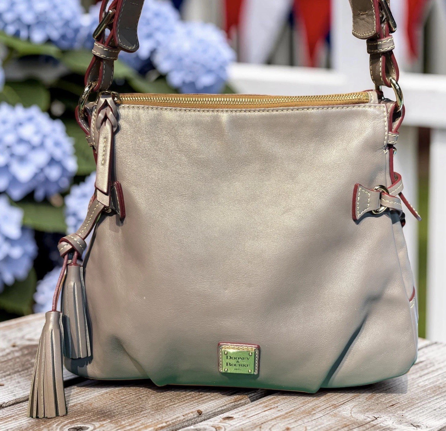 Dooney Bourke Elephant Gray Teagan Hobo Shoulder Bag Smooth European Leather