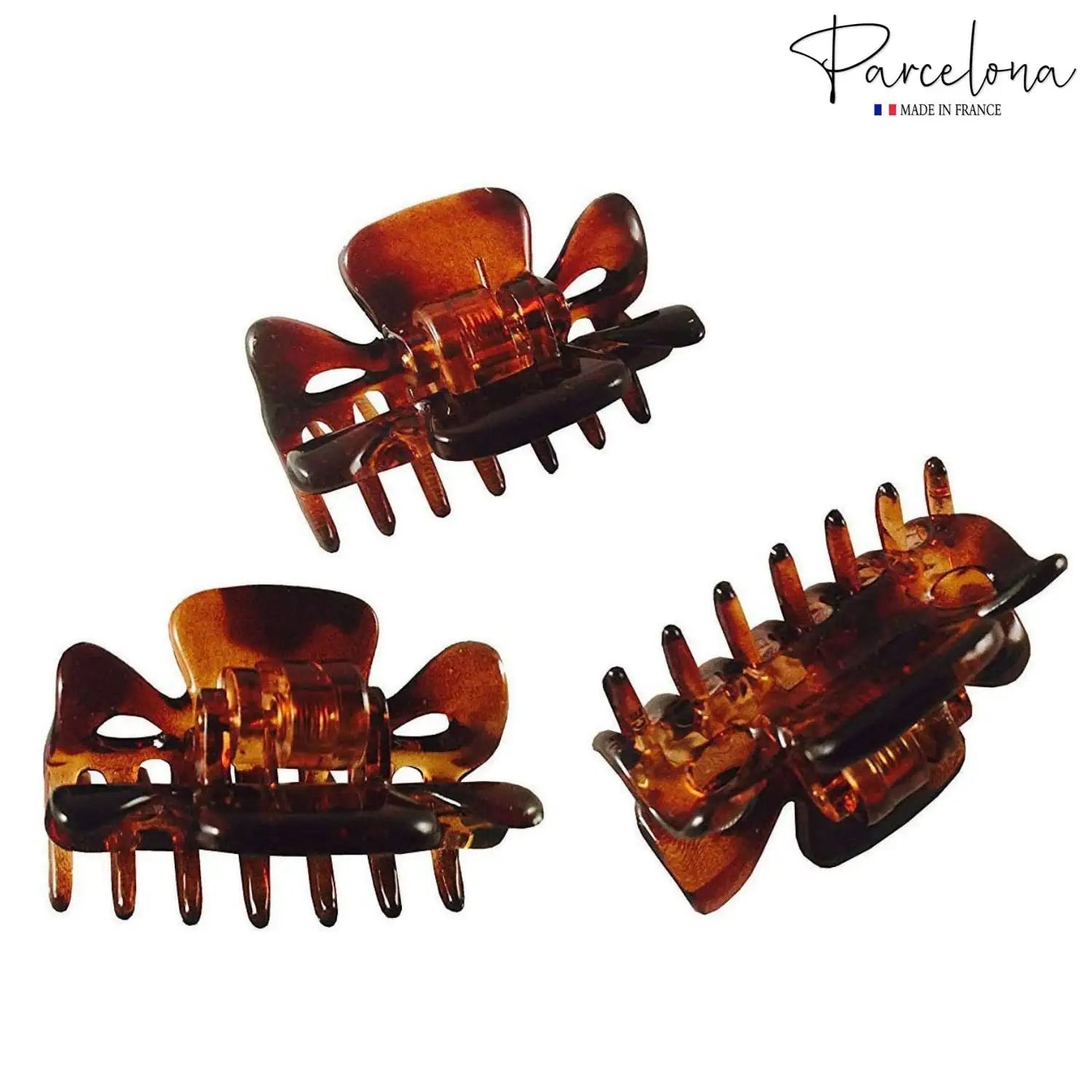 Parcelona French Classic 1.5″ Small Celluloid Set of 3 Hair Claws for Women