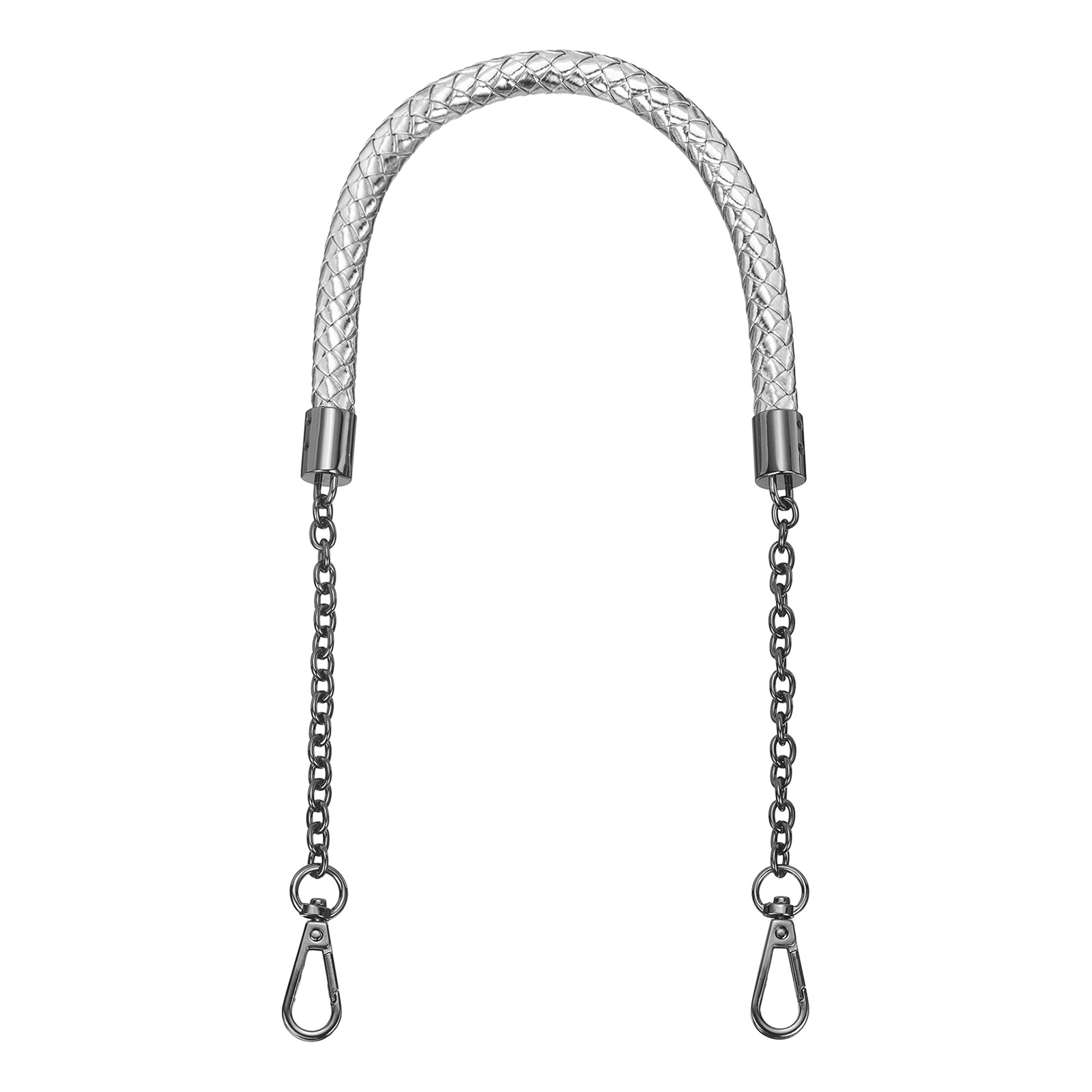 62cm/24.4″ PU Leather Braided Purse Strap Silver, Black Buckle