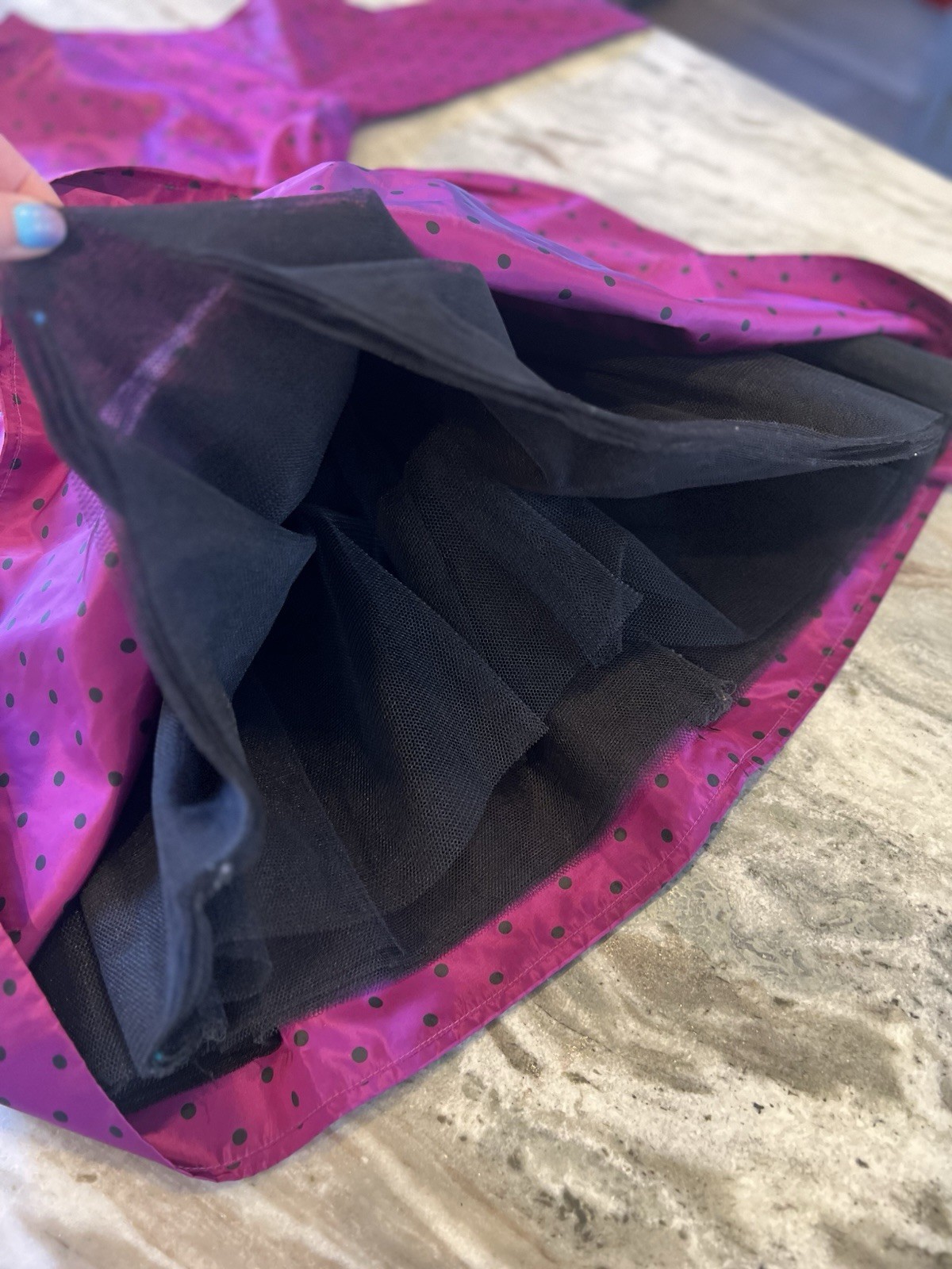 VTG 80s Willi Smith WilliWear 6 Taffeta Dress Purple Black Polkadots Pouf Skirt