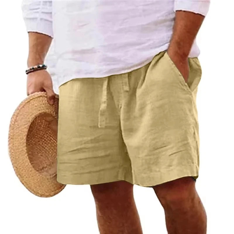 Mens Cotton Linen Gym Shorts Lightweight Summer Beach Jogging Comfort Pants Gift