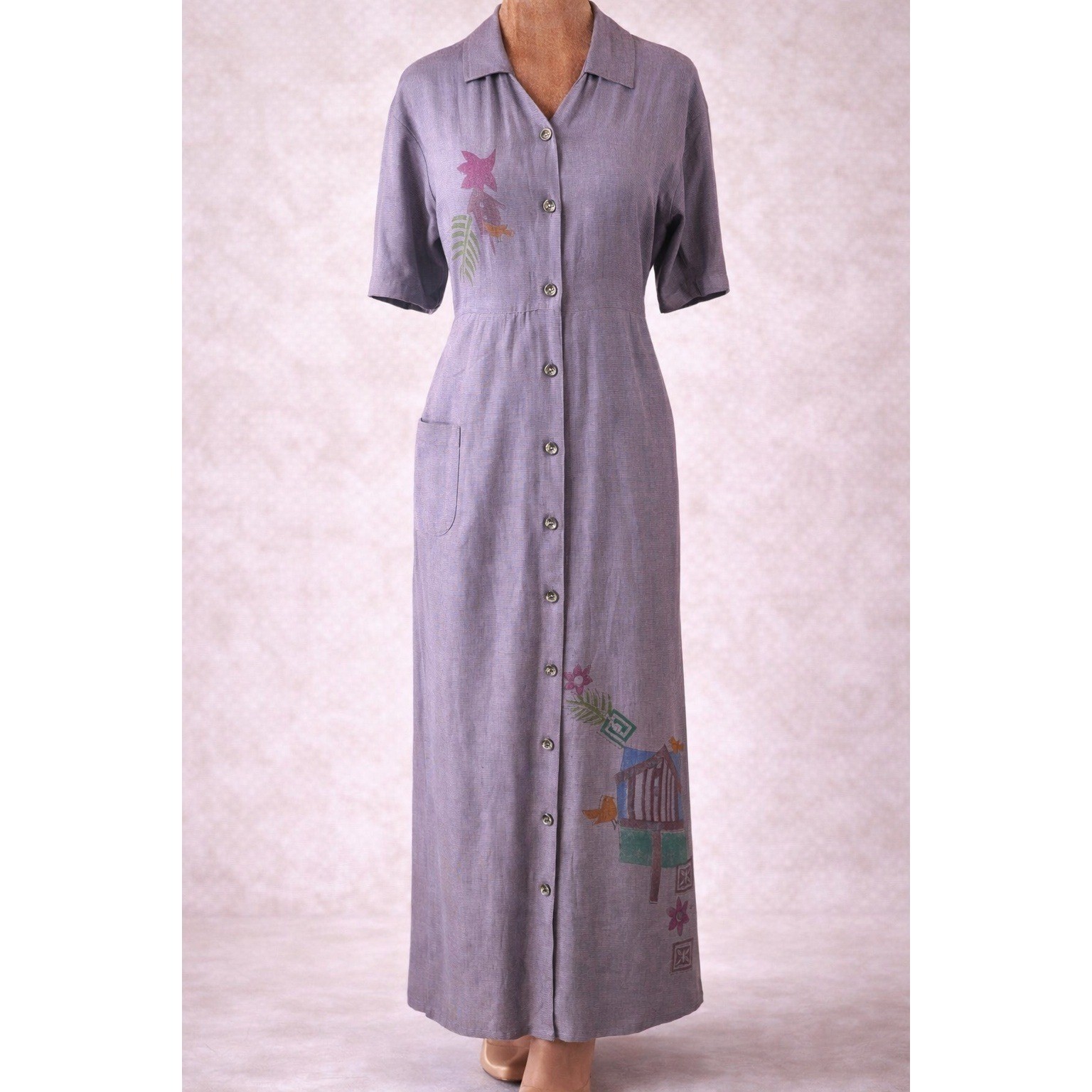 Chaudry KC Midi Dress Women Medium Purple Hand Painted Folk Art NWT Cottage core