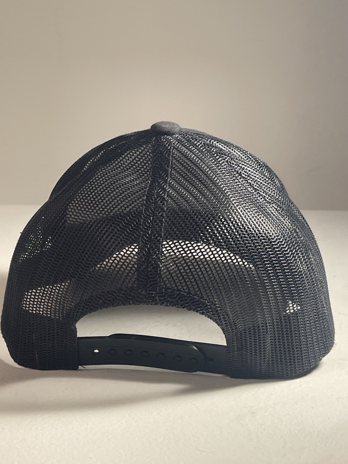 The Classics Men’s Trucker Hat Fish Patch Logo Black Orange Mesh Back Adj L
