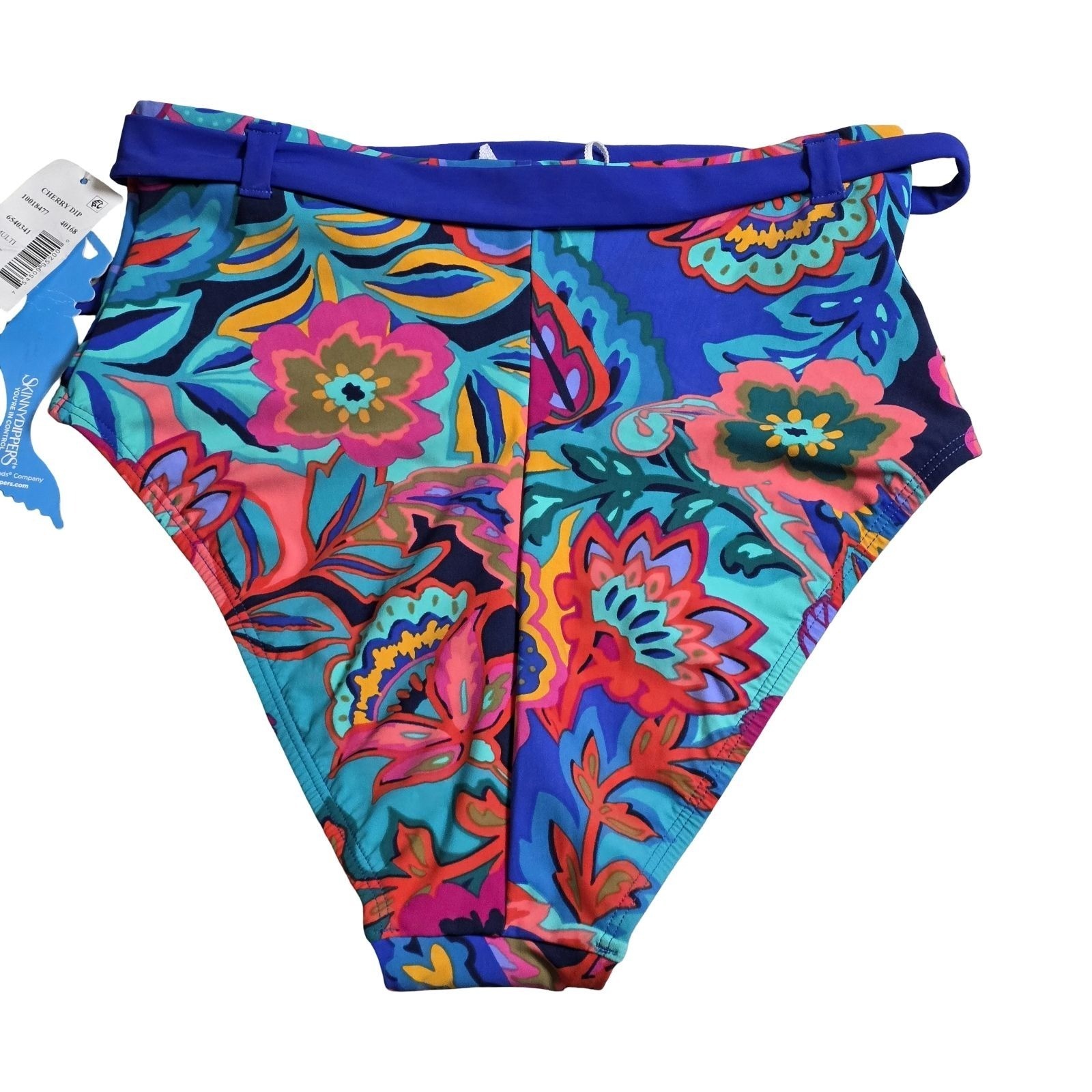 NWT – Skinny Dippers Blue Floral High Waist Swim Bottoms, Size Medium