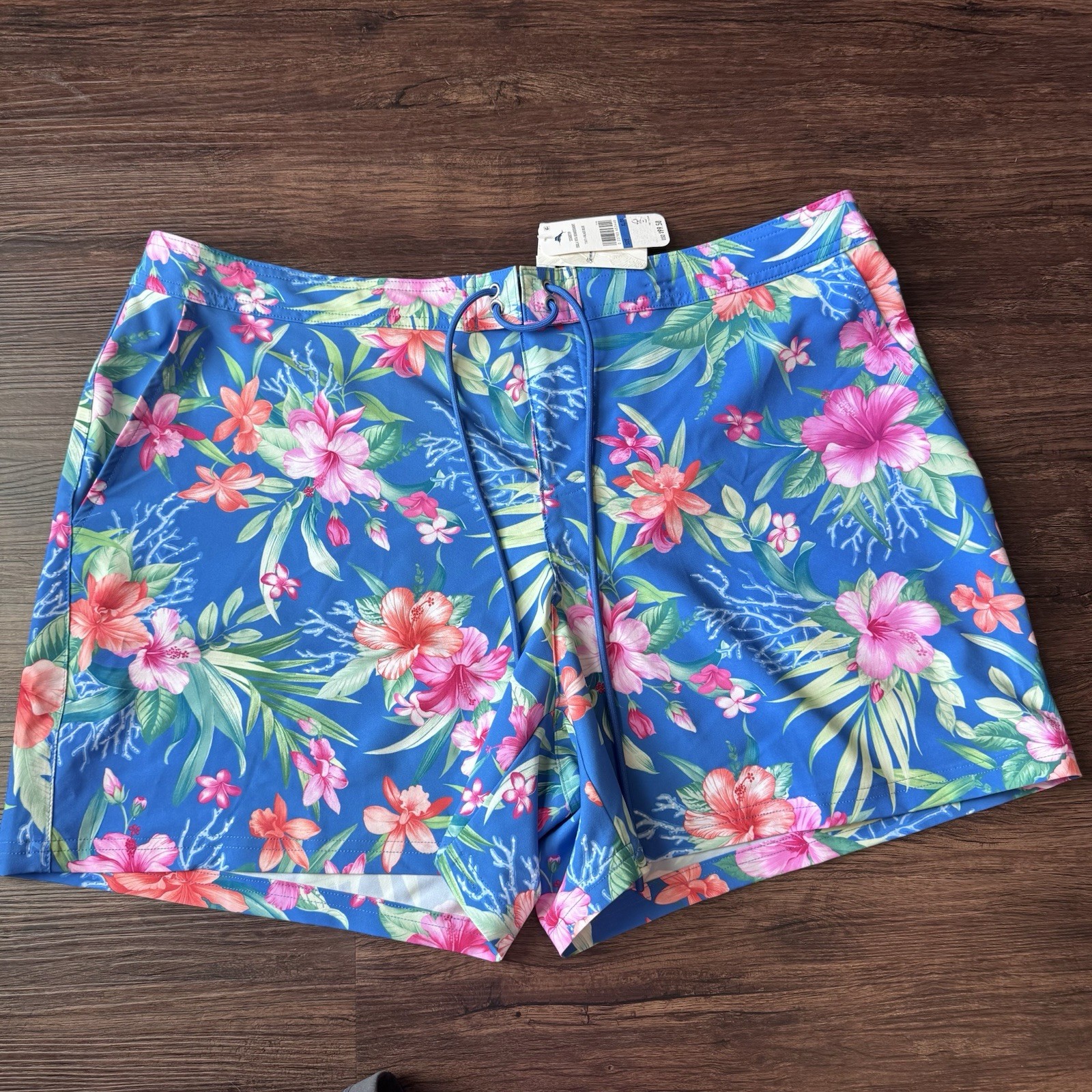 Tommy Bahama Shorts Isola Vita Beach Swim Cover Up Boardshort Blue Floral Hawaii