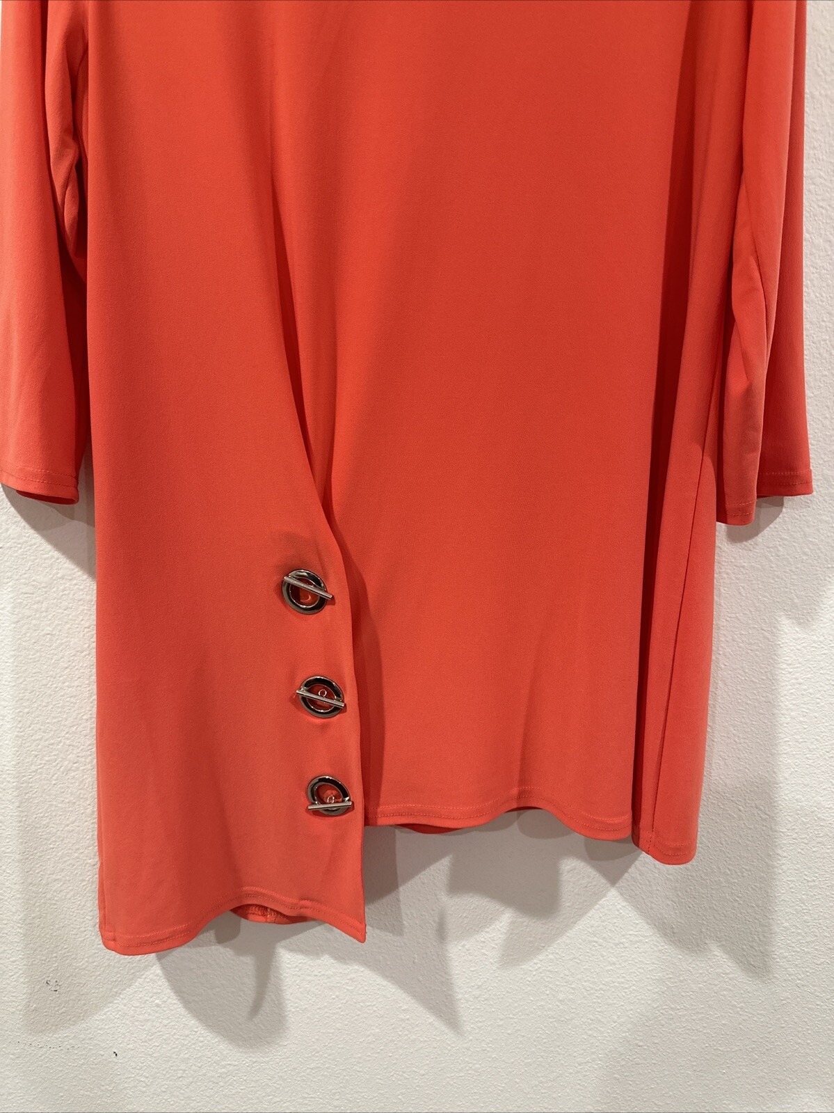 EUC Joseph Ribkoff Blouse Womens 10 Stretch V Neck Asymmetric Three Ring Detail
