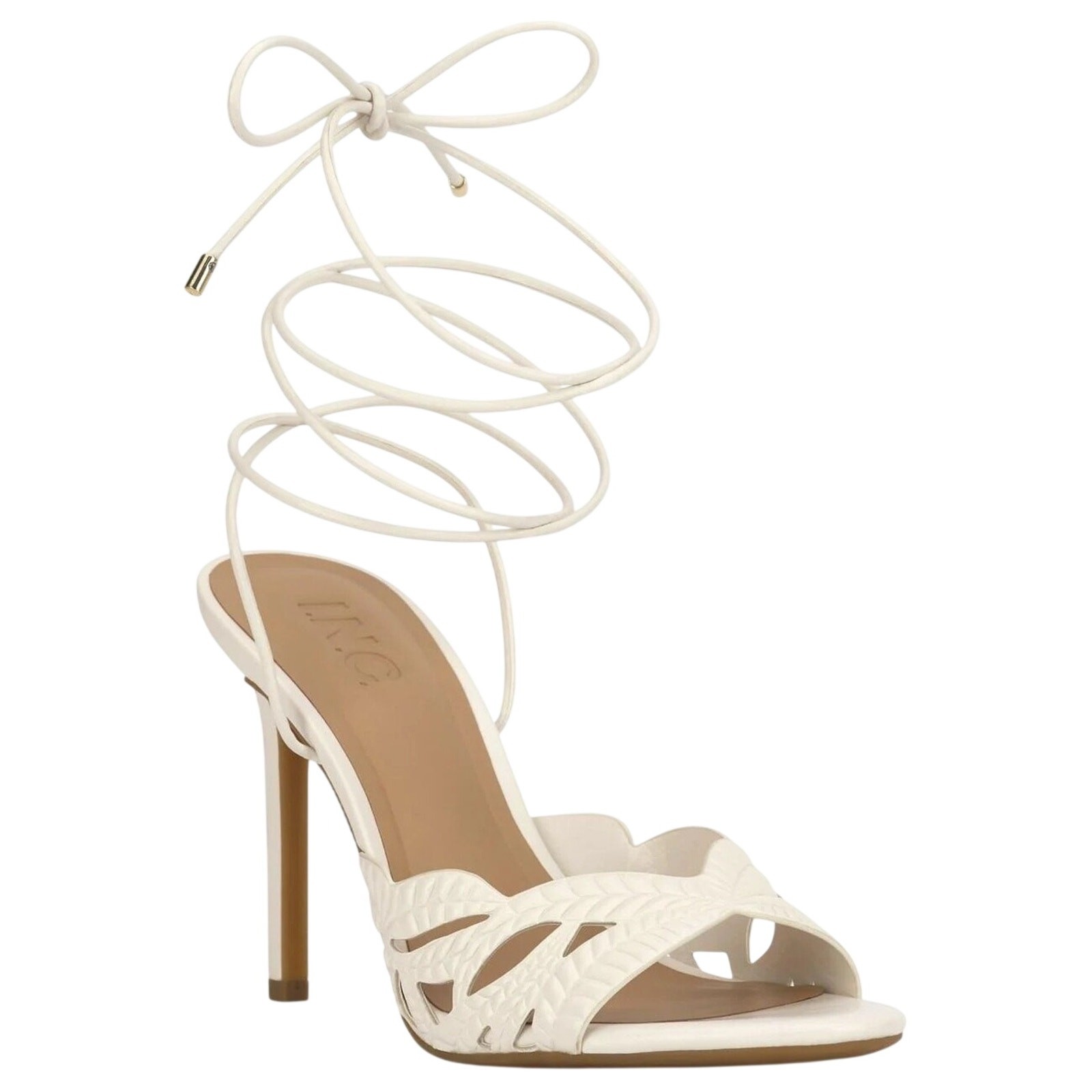 INC INTL Concepts Hassana Stiletto Ankle Wrap Sandals Size US 9.5M White Linen